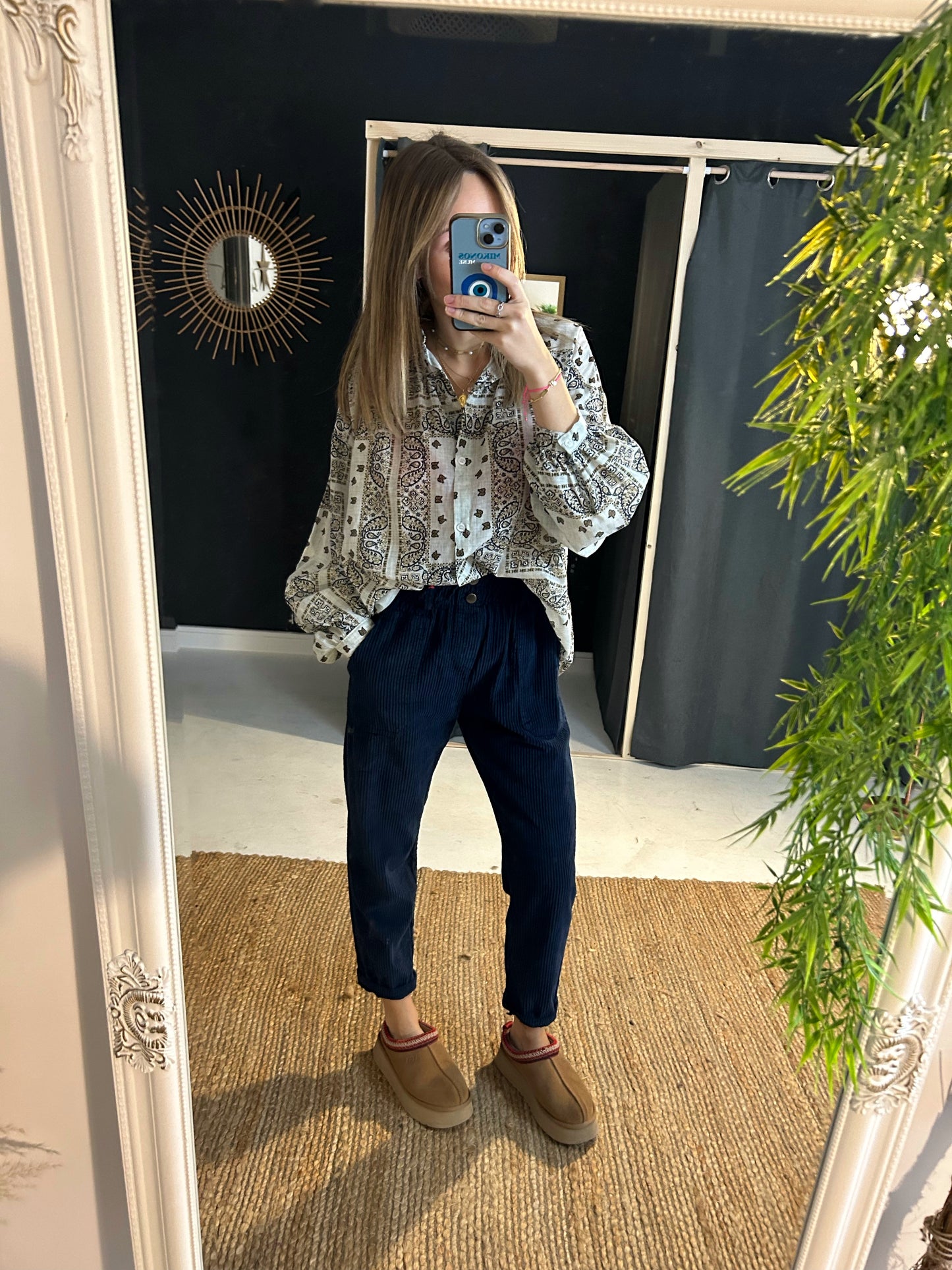 Pantalon en velours bleu marine - Johanna Paris