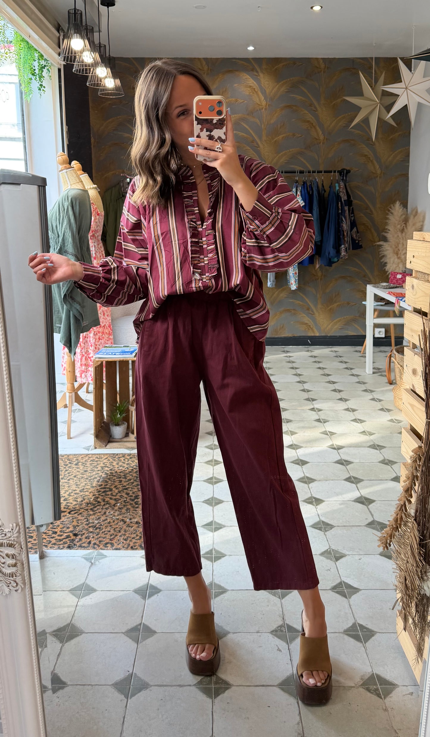 Pantalon Magique en toile mi-saison prune - Johanna Paris
