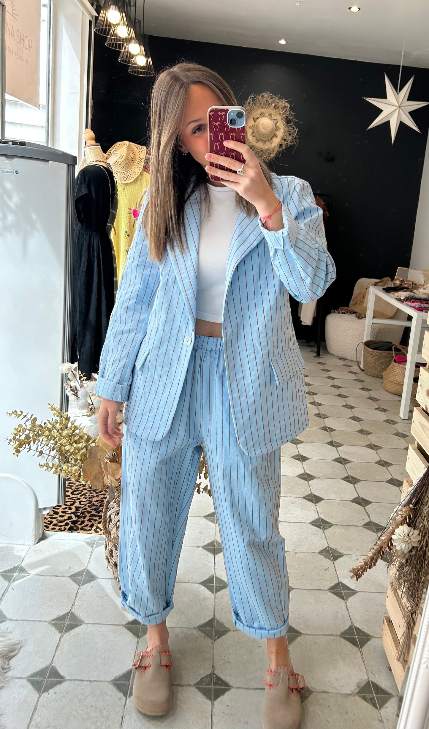 Pantalon Magique bleu clair avec des rayures Poppy - Johanna Paris