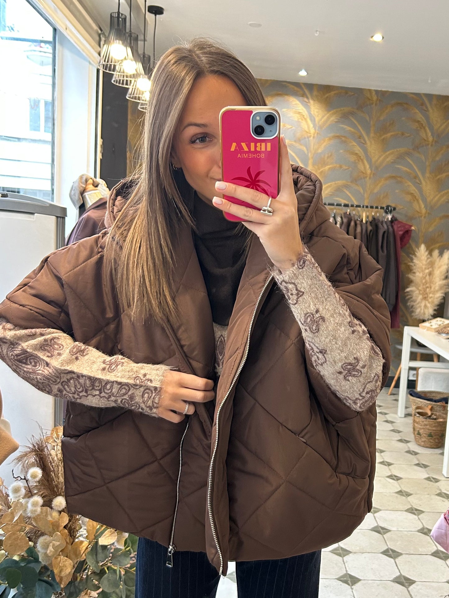 Doudoune cape chocolat - Johanna Paris