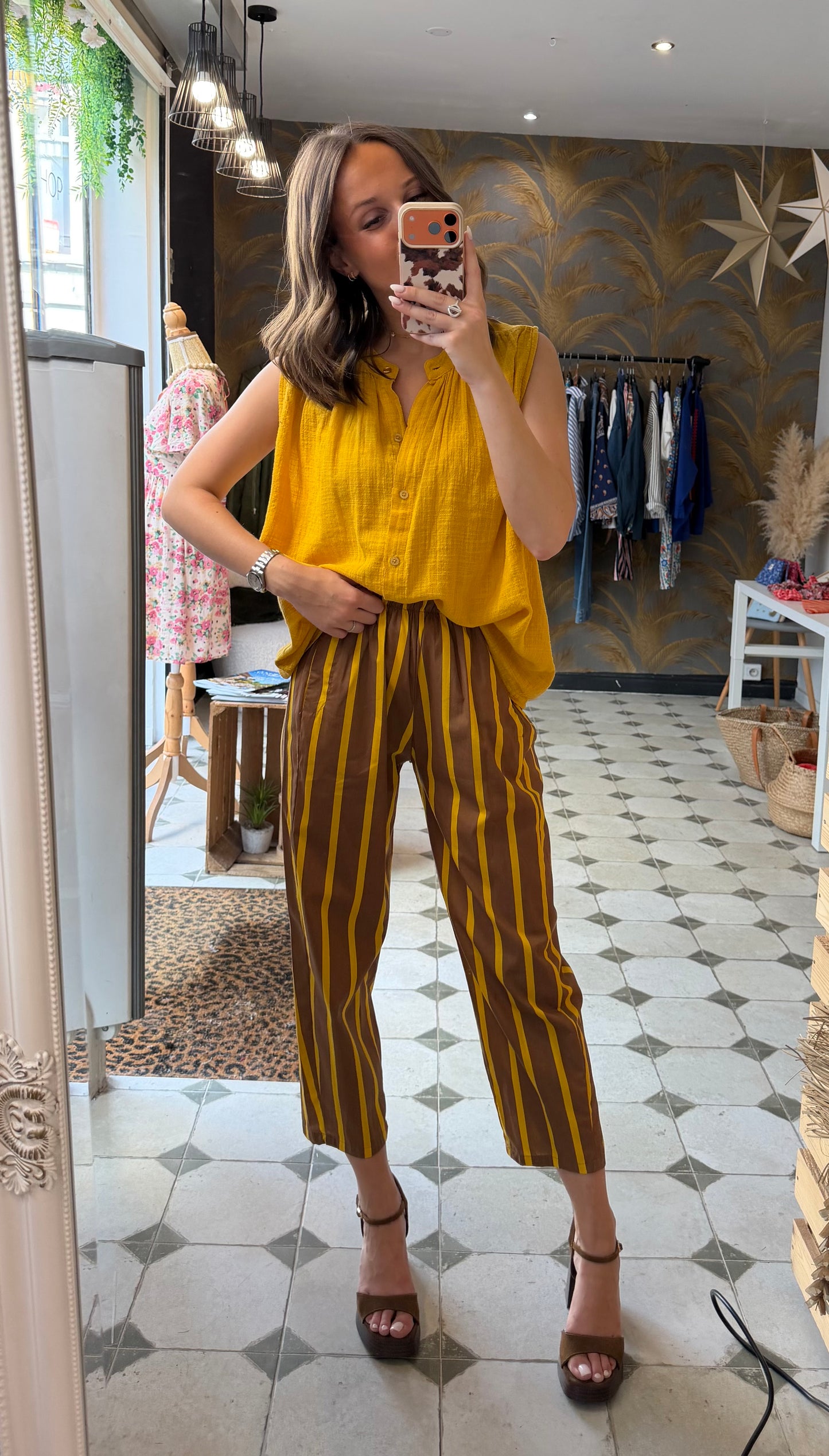 Pantalon Magique en toile fine à rayures - Johanna Paris