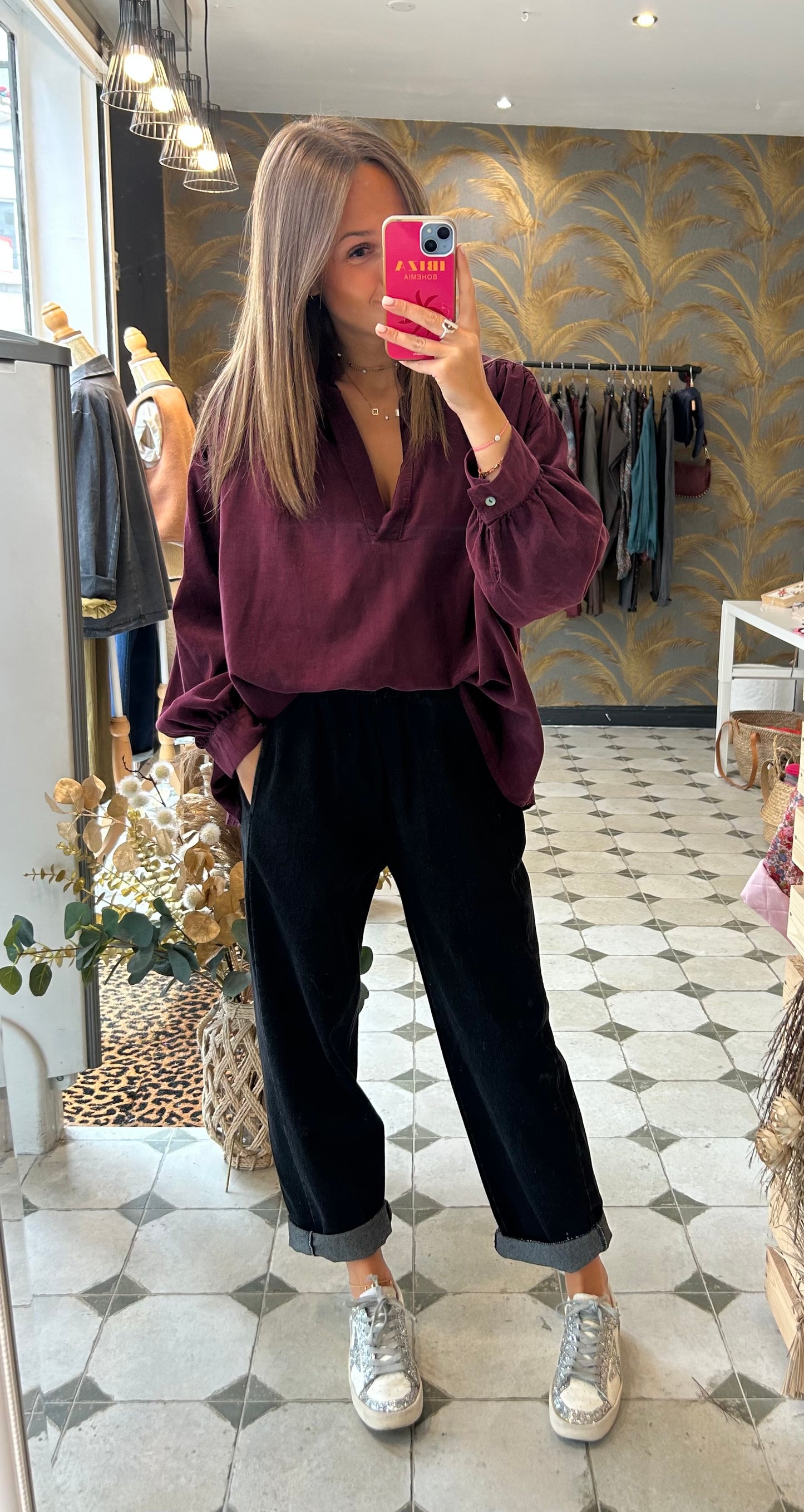 Blouse en velours Solène prune - Johanna Paris