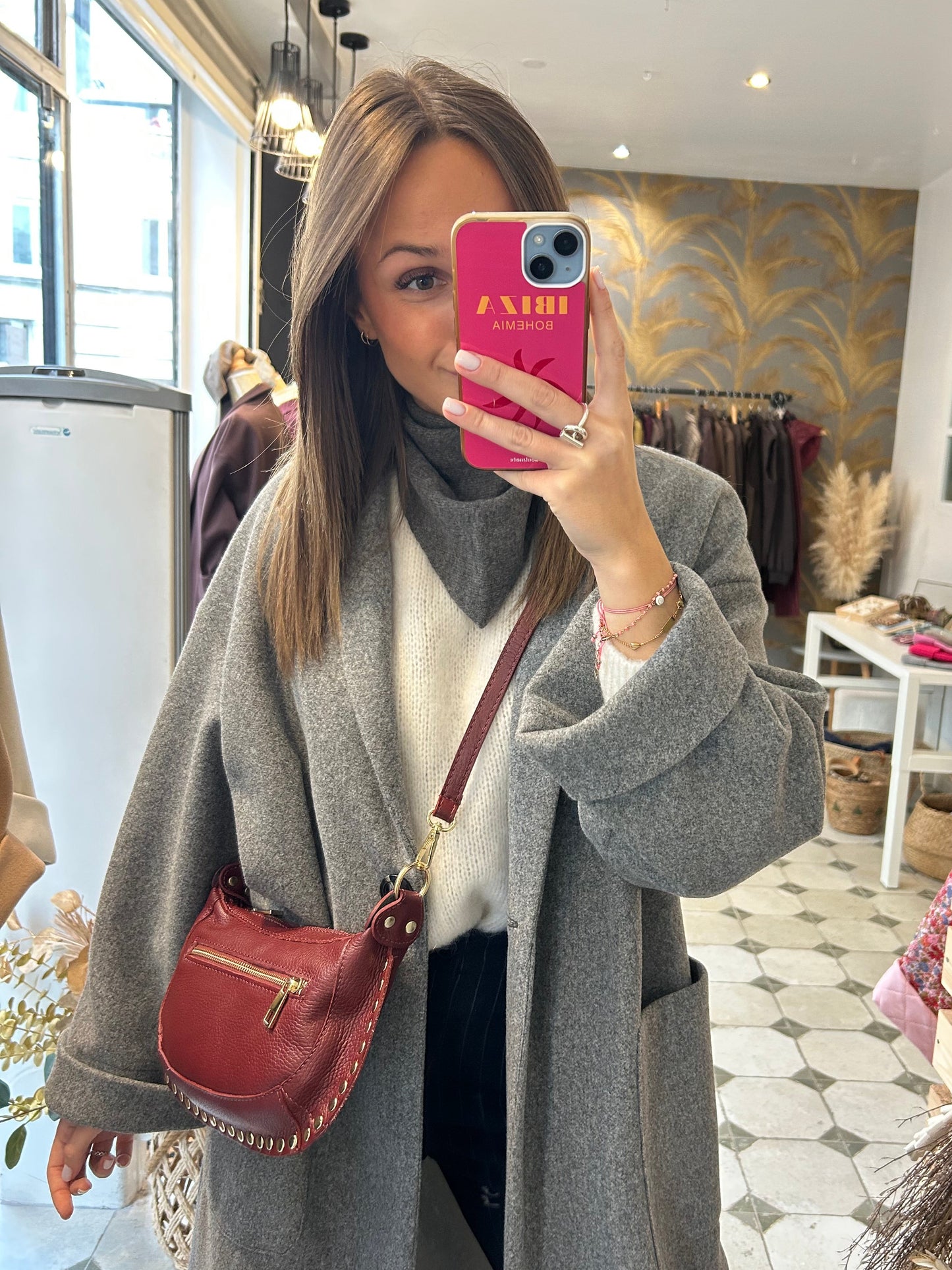 Foulard triangle en laine gris