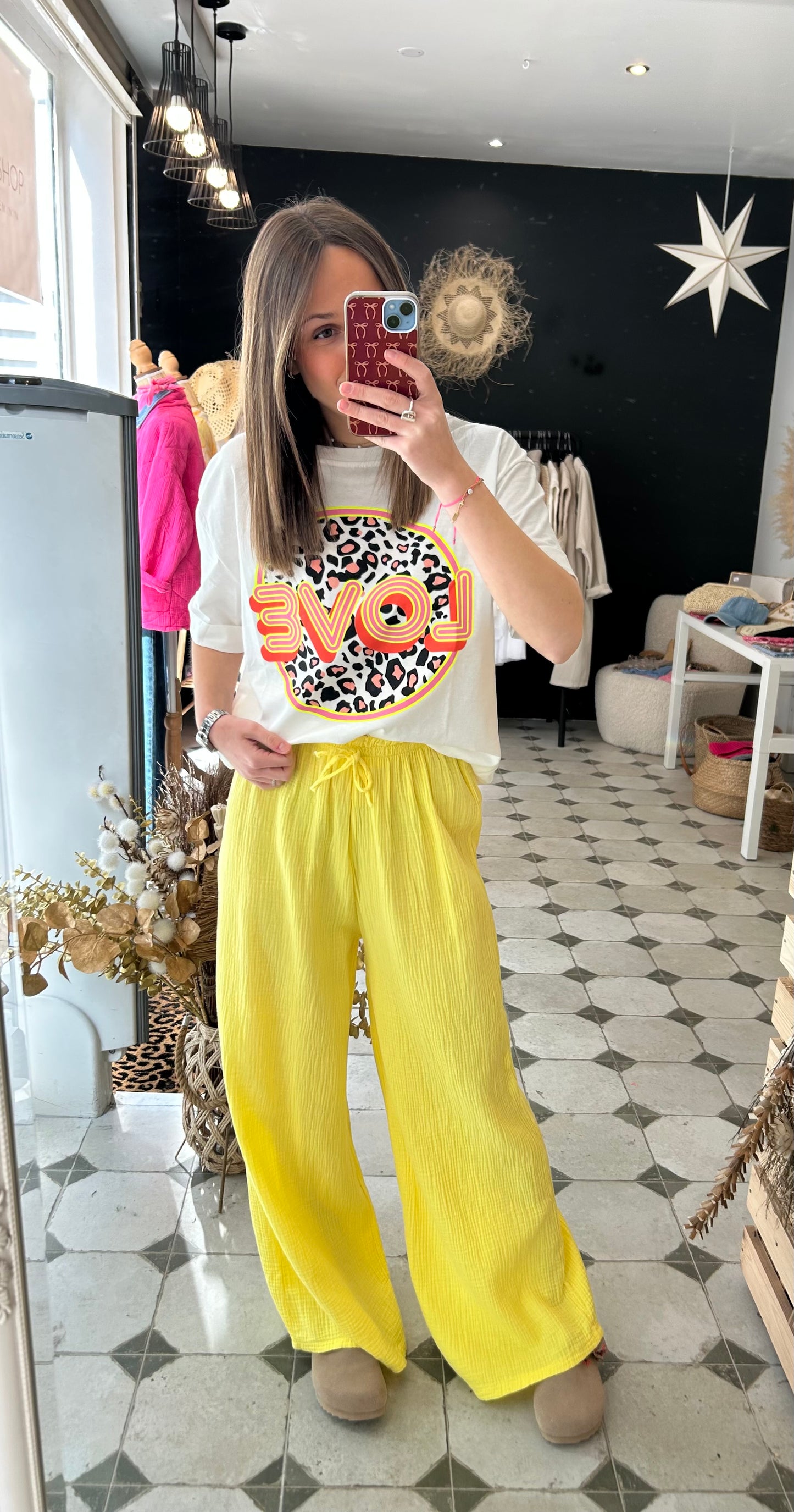 Pantalon fluide en Gaze de coton jaune