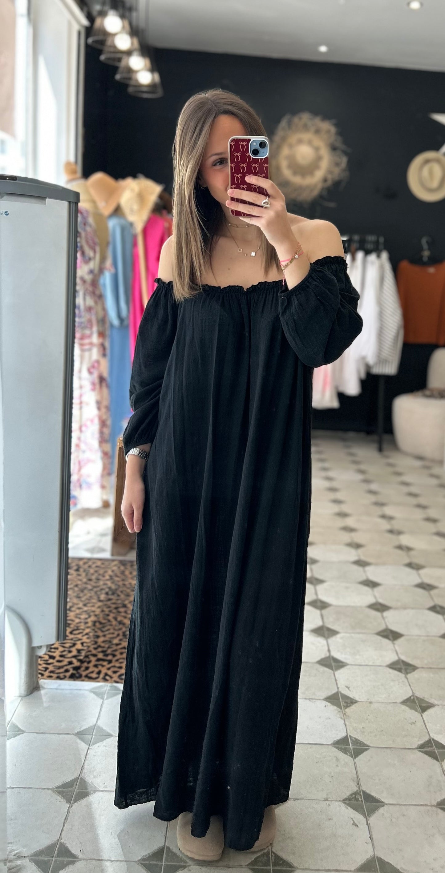 Robe longue col bardot noire - Johanna Paris