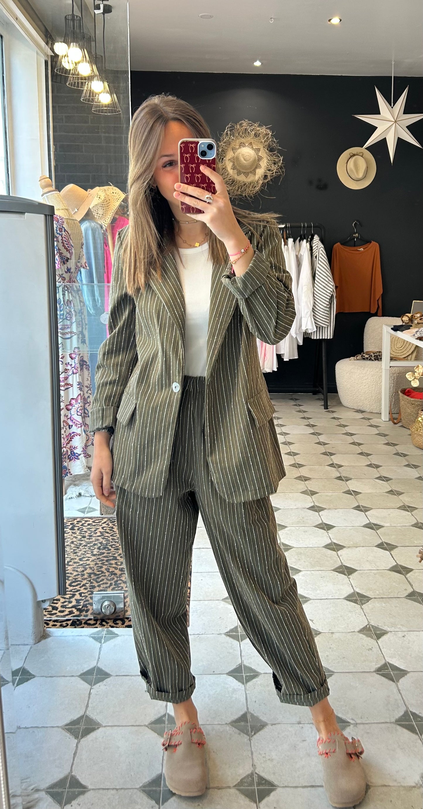 Blazer à rayures kaki Poppy - Johanna Paris