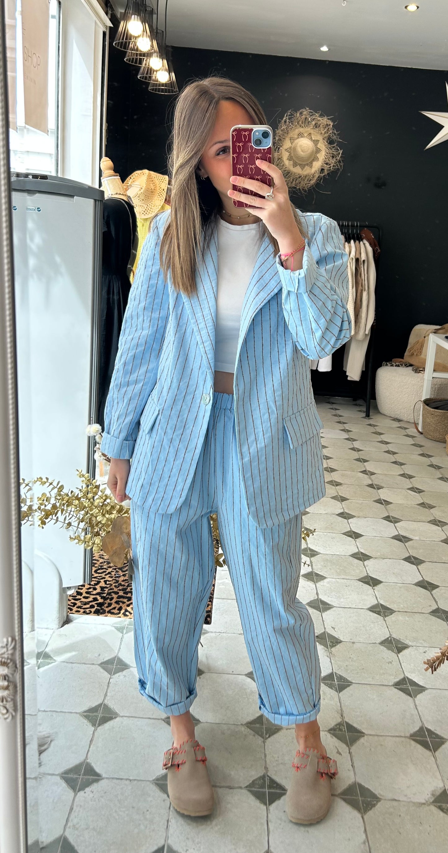 Pantalon Magique bleu clair avec des rayures Poppy - Johanna Paris
