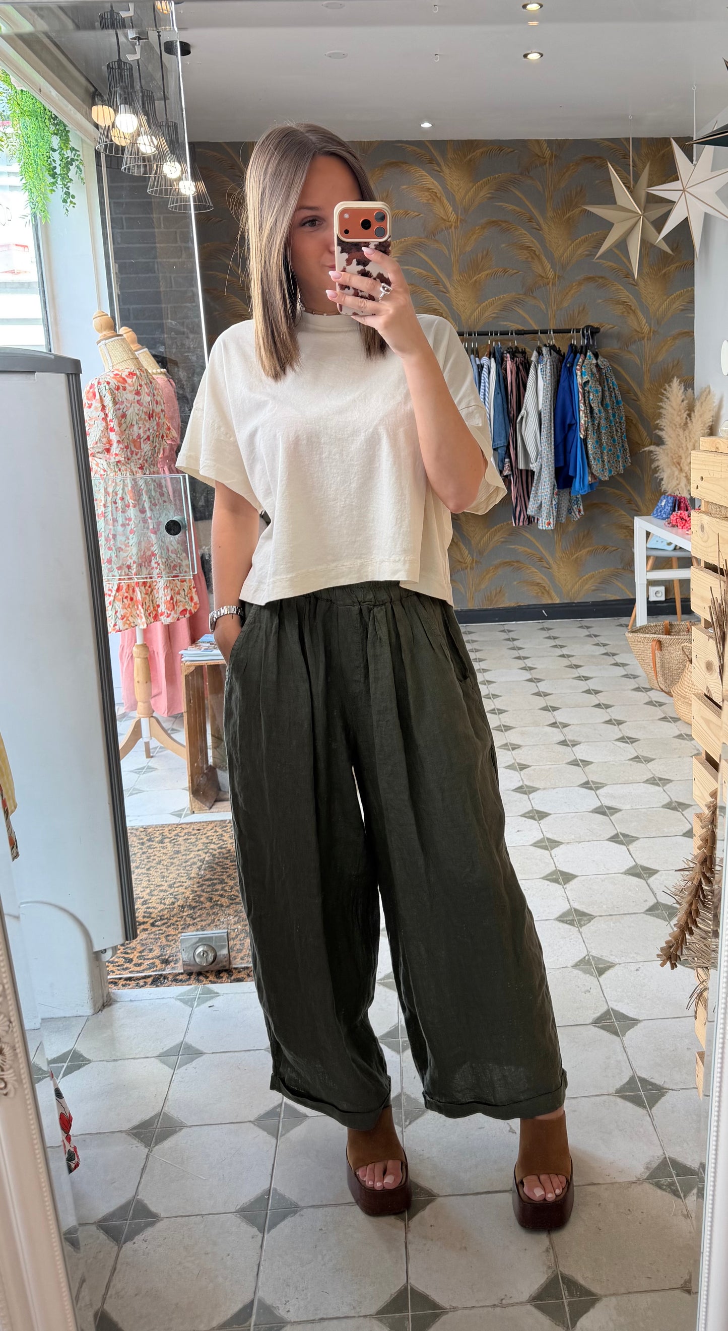 Pantalon Magique 2 en lin kaki - Johanna Paris