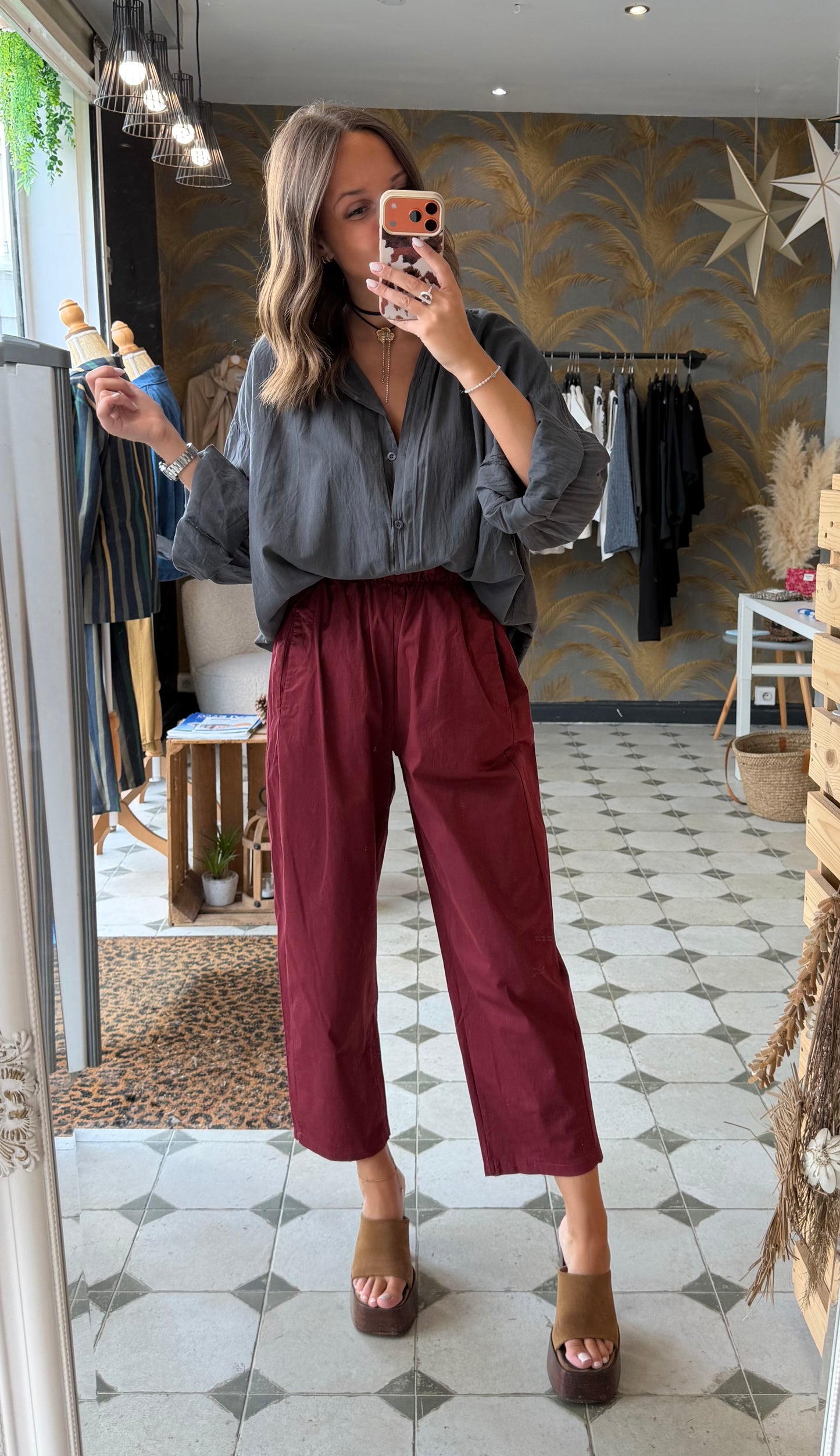 Pantalon Magique en toile bordeaux - Johanna Paris