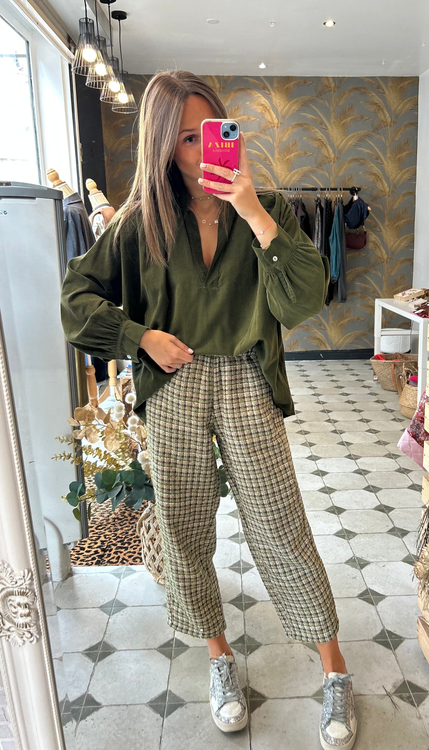 Pantalon magique en tweed vert olive - Johanna Paris