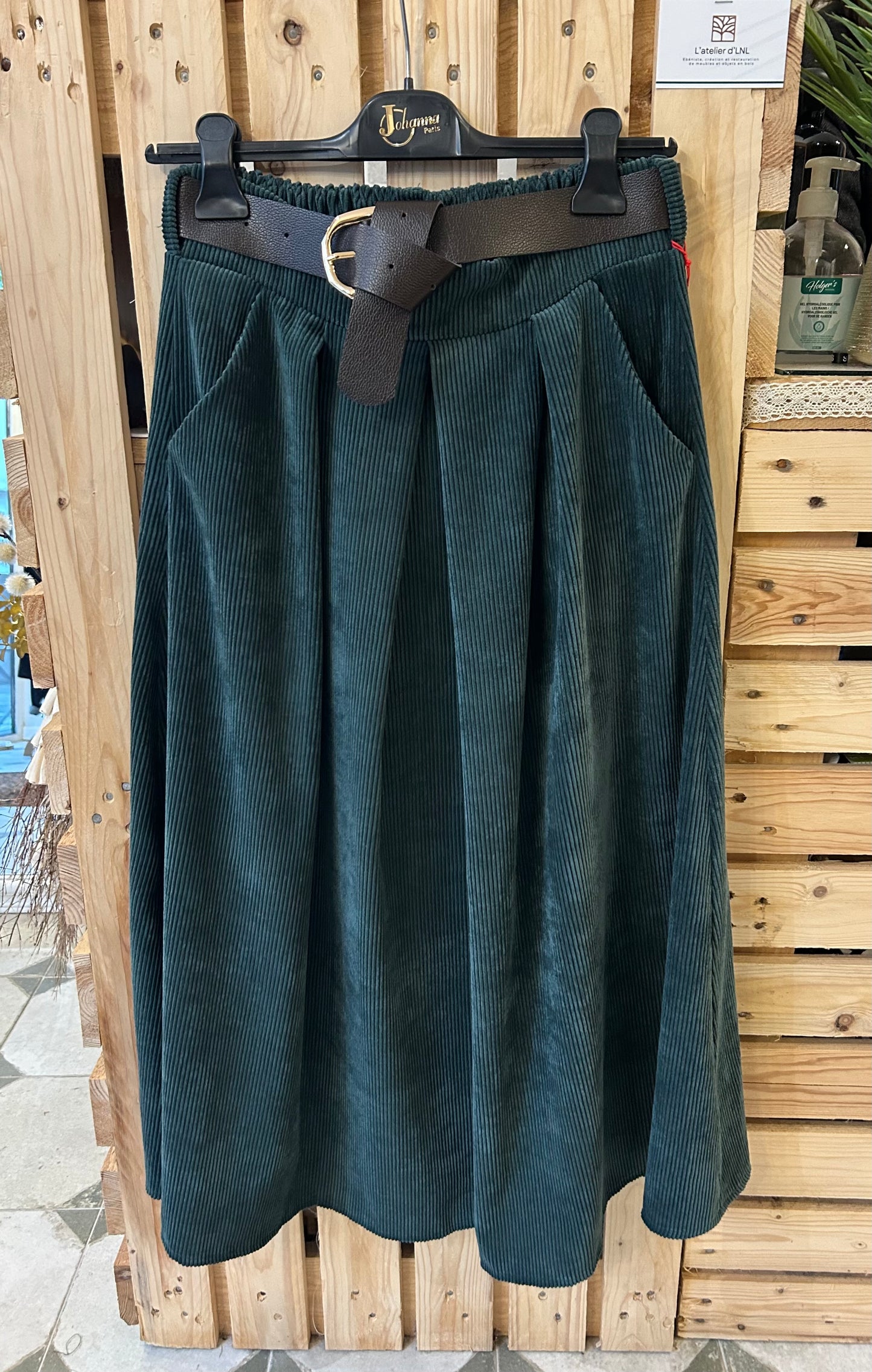 Jupe longue Marlène en velours vert sapin - Johanna Paris