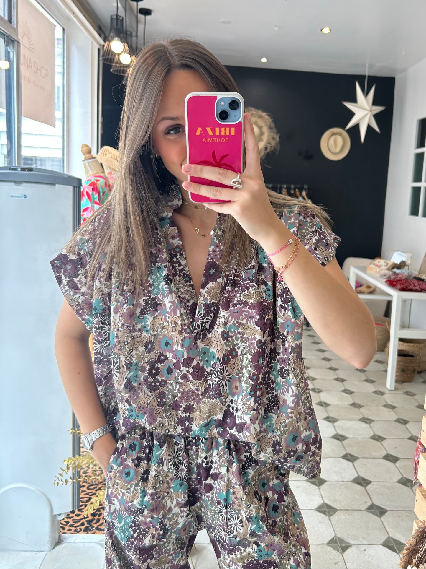 Blouse manches courtes Liberty prune - Johanna Paris