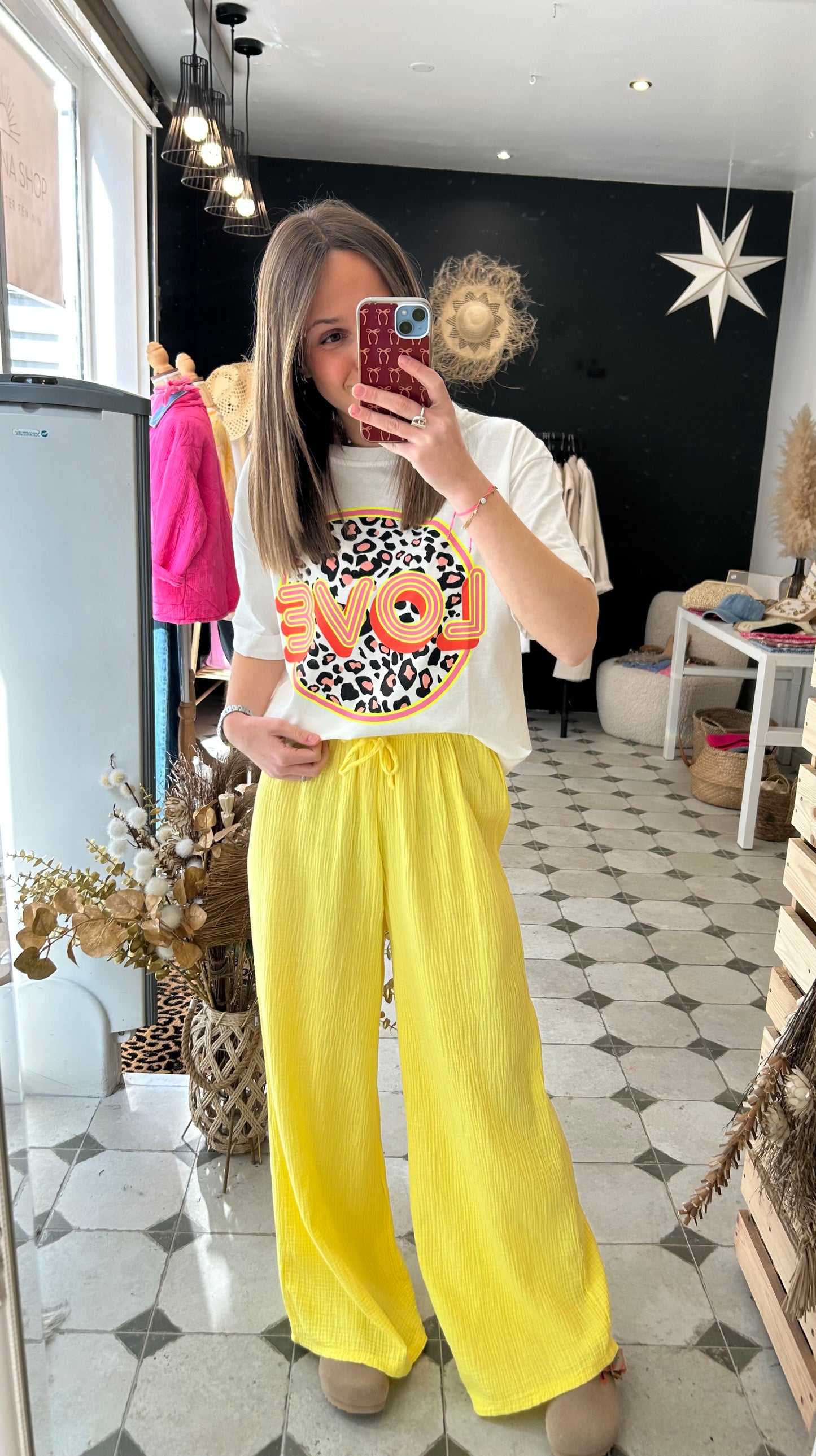 Pantalon fluide en Gaze de coton jaune