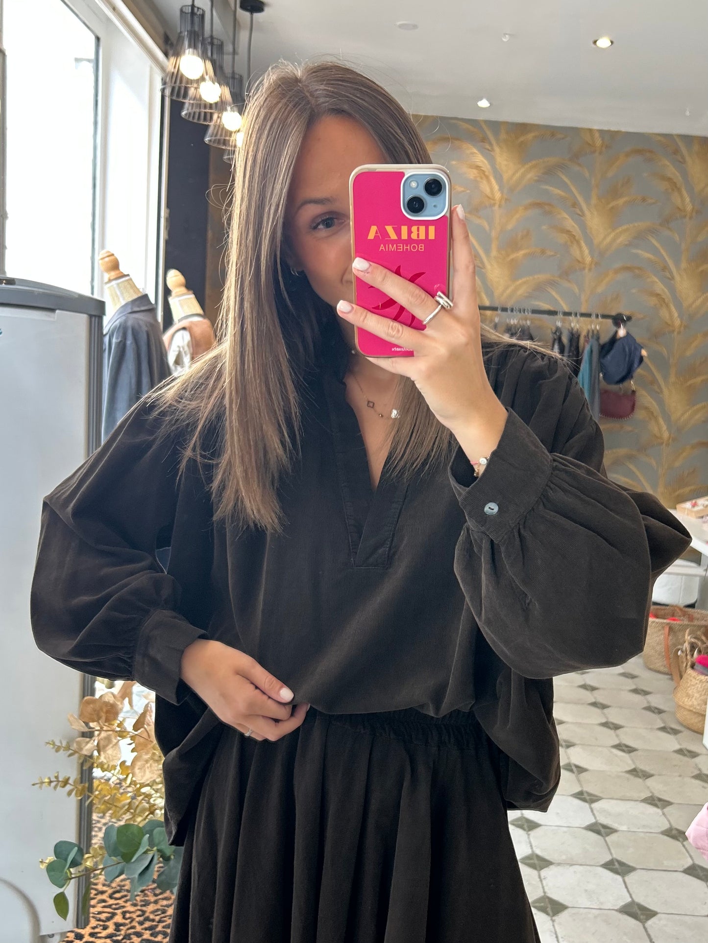 Blouse en velours Solène chocolat - Johanna Paris