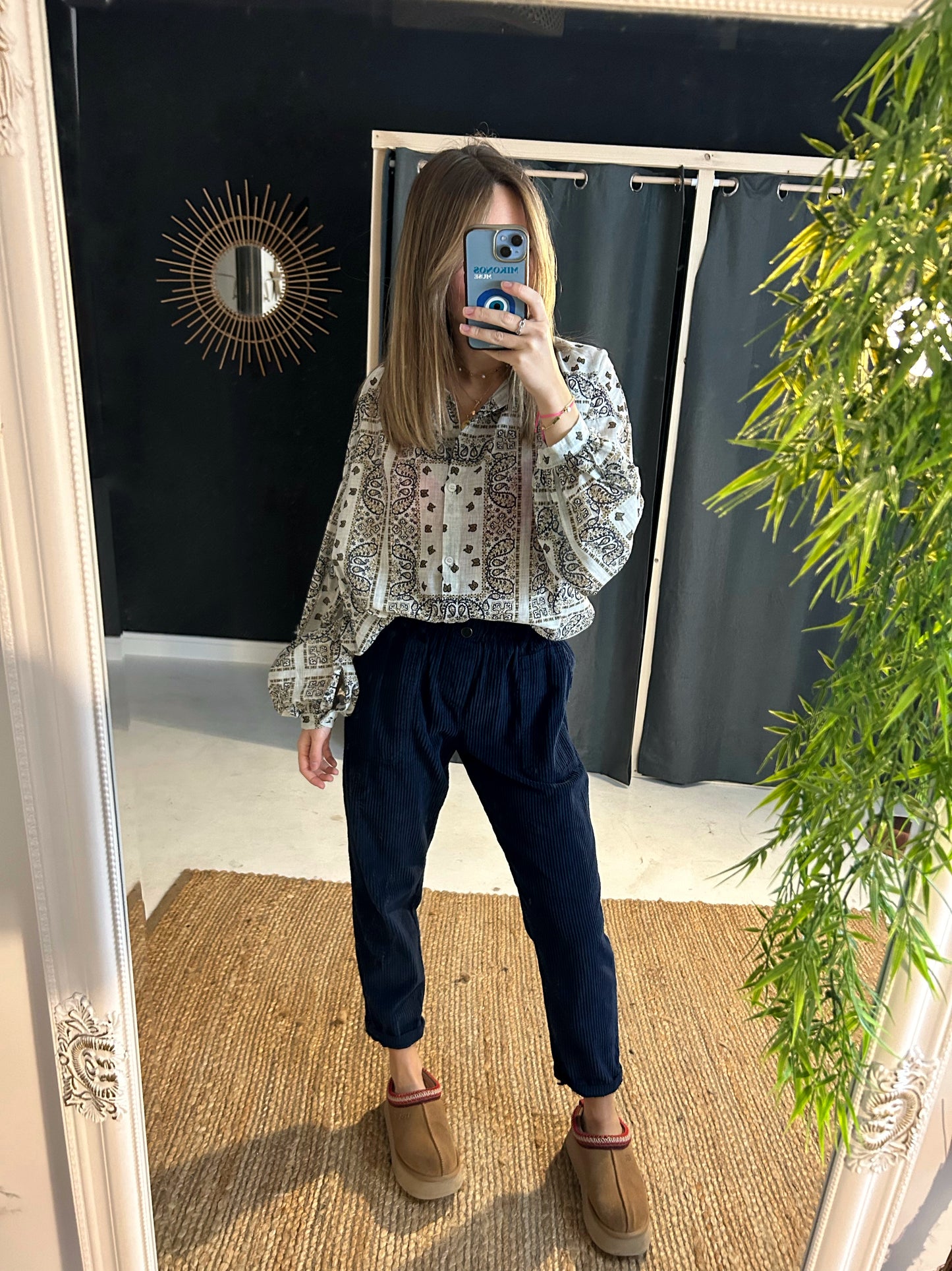 Pantalon en velours bleu marine - Johanna Paris