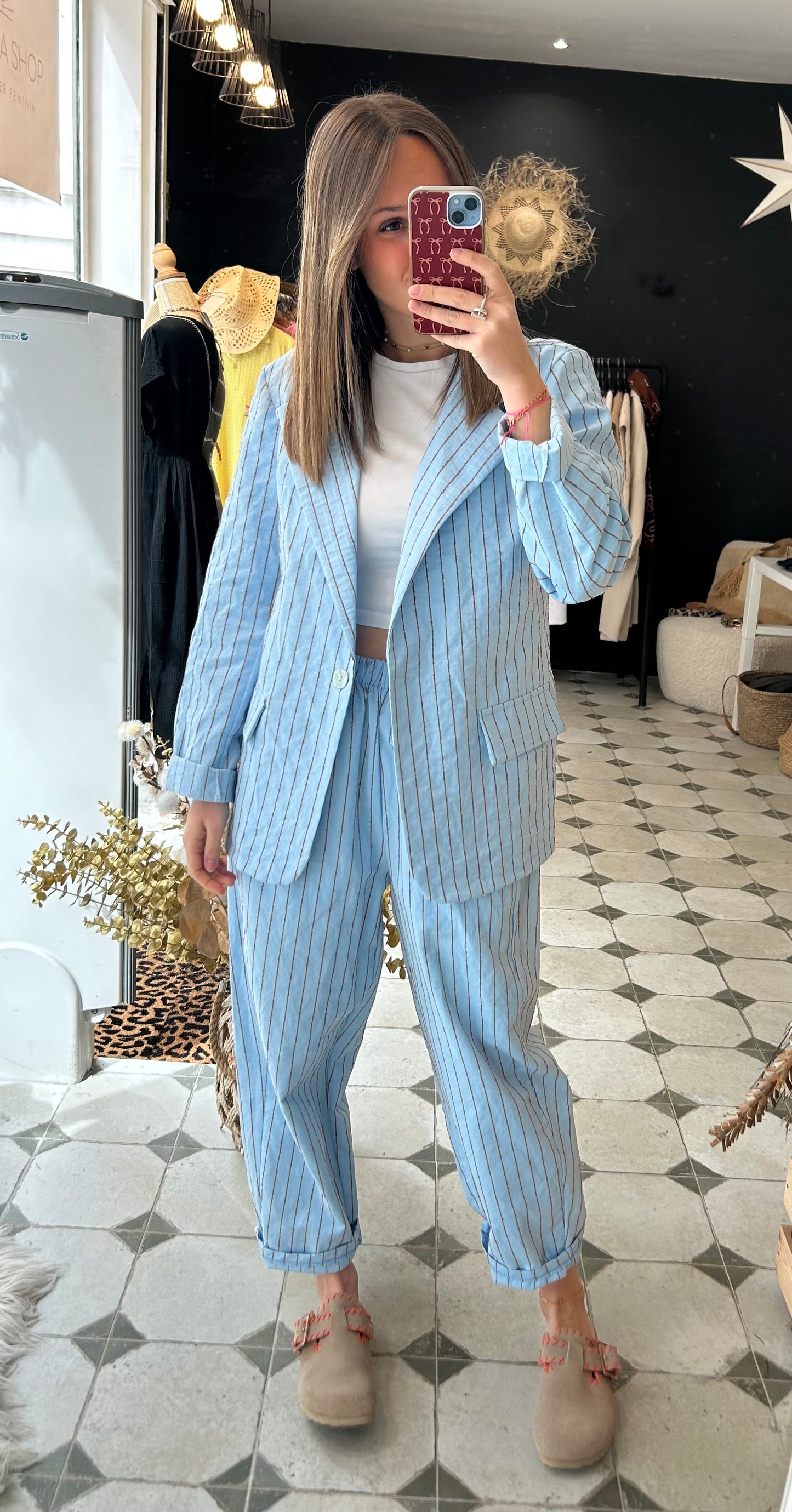 Pantalon Magique bleu clair avec des rayures Poppy - Johanna Paris