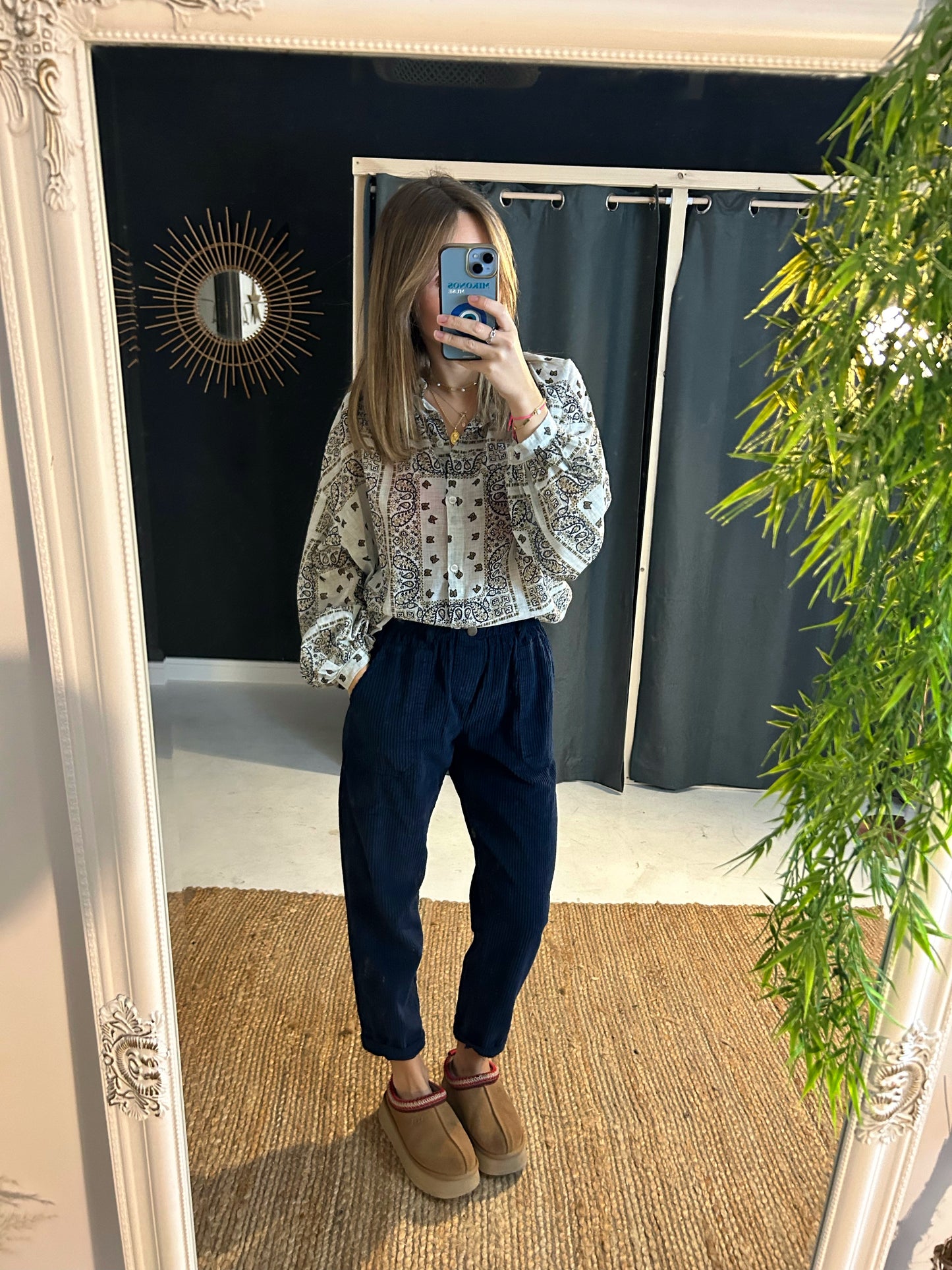 Pantalon en velours bleu marine - Johanna Paris