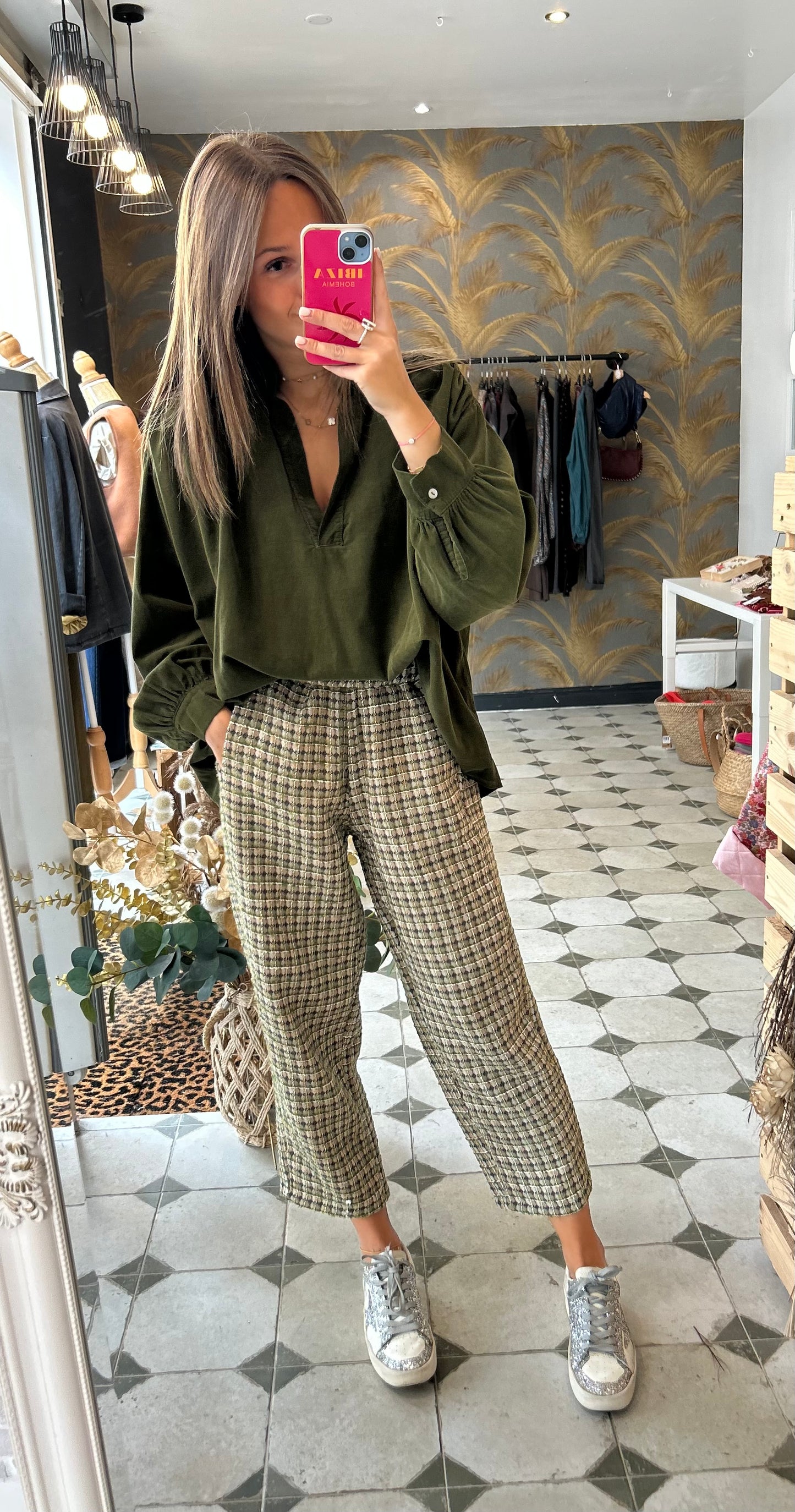 Pantalon magique en tweed vert olive - Johanna Paris