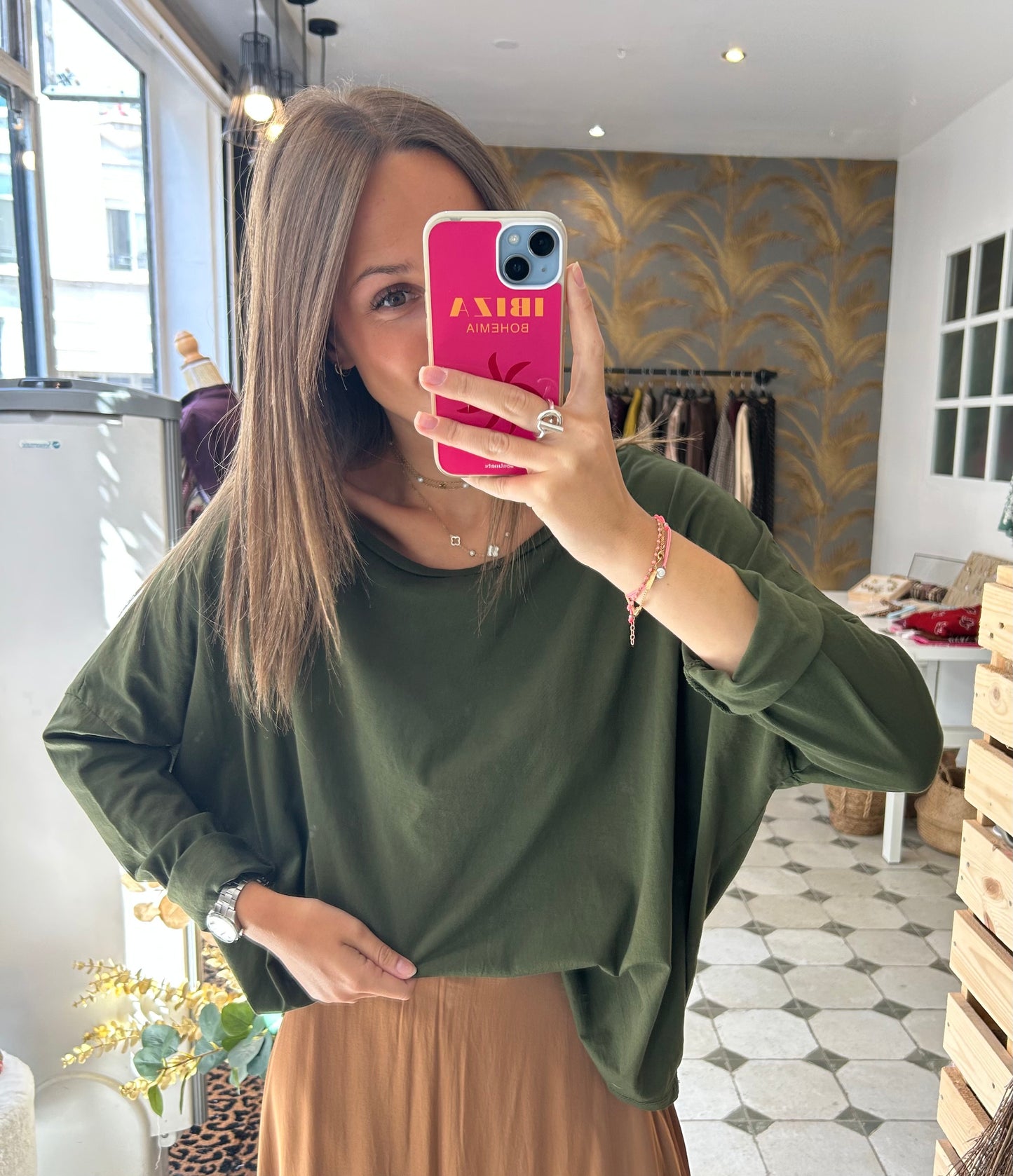 T-Shirt Col Bateau kaki - Johanna Paris