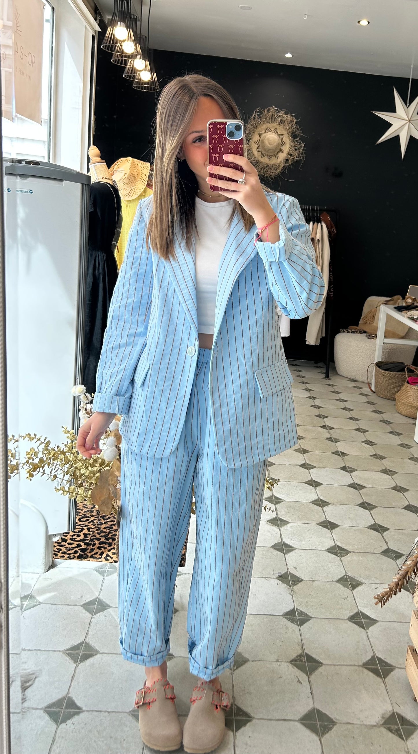 Pantalon Magique bleu clair avec des rayures Poppy - Johanna Paris