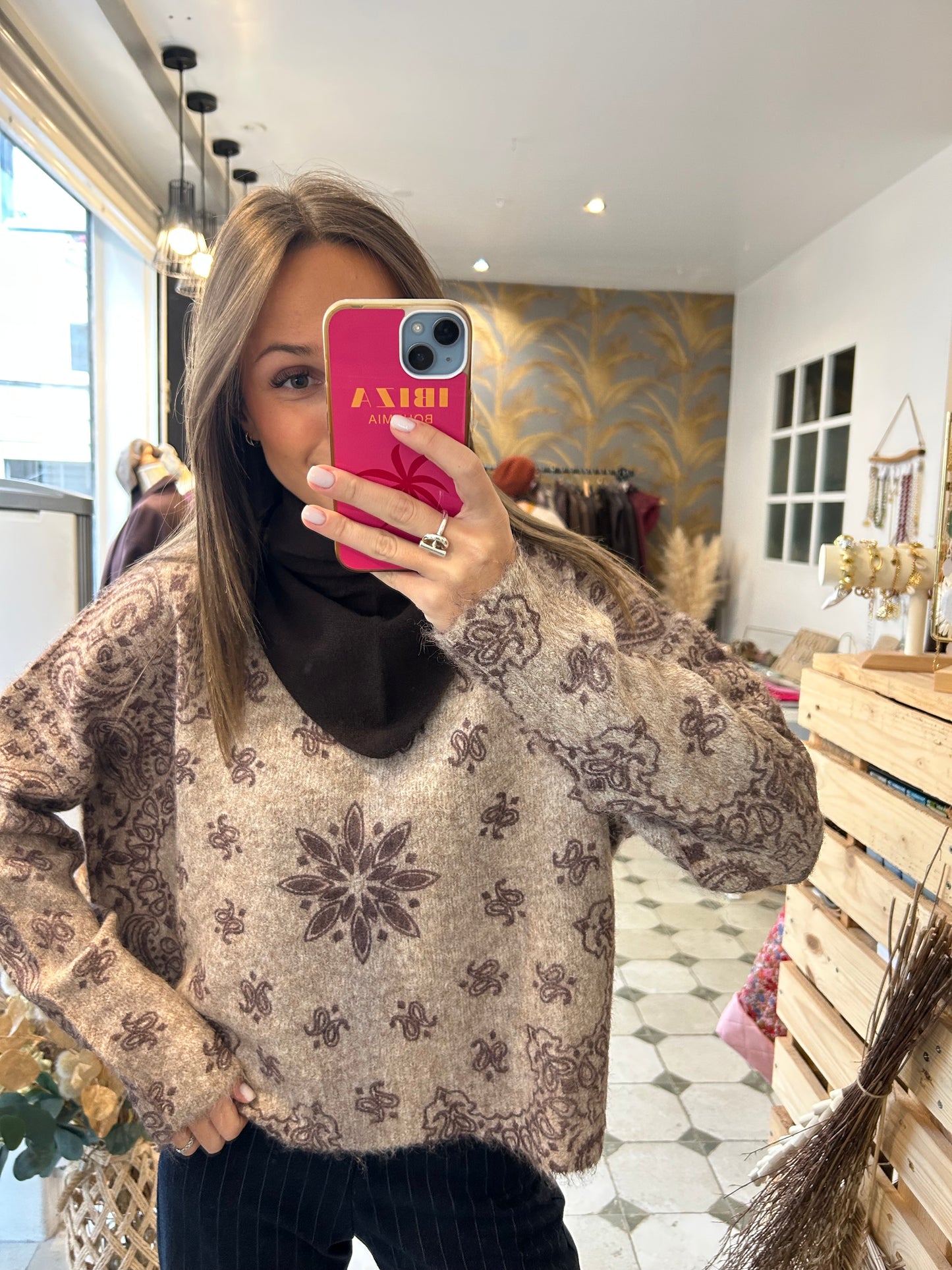 Foulard triangle en laine chocolat