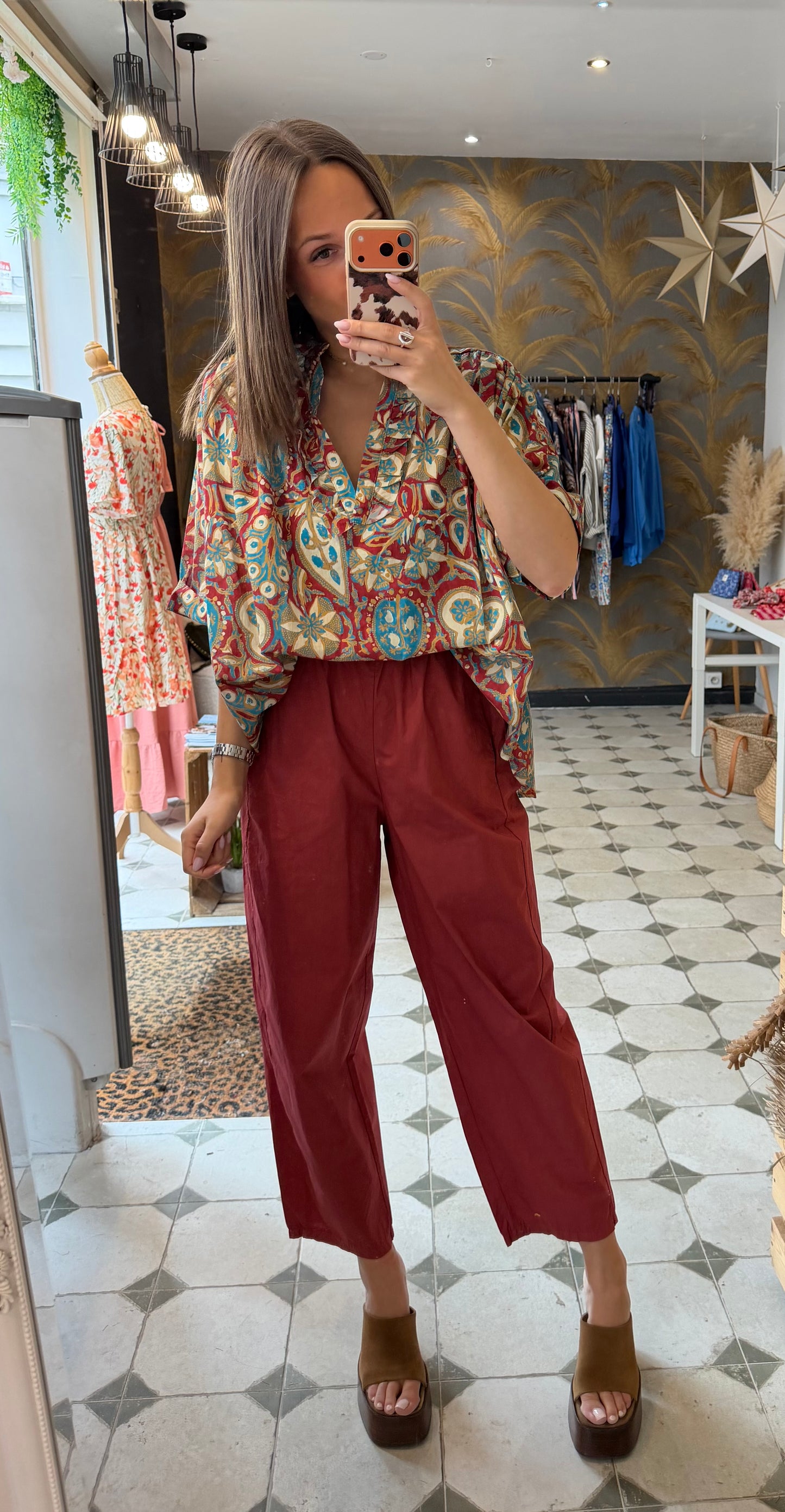 Pantalon Magique en toile fine rouge clair - Johanna Paris