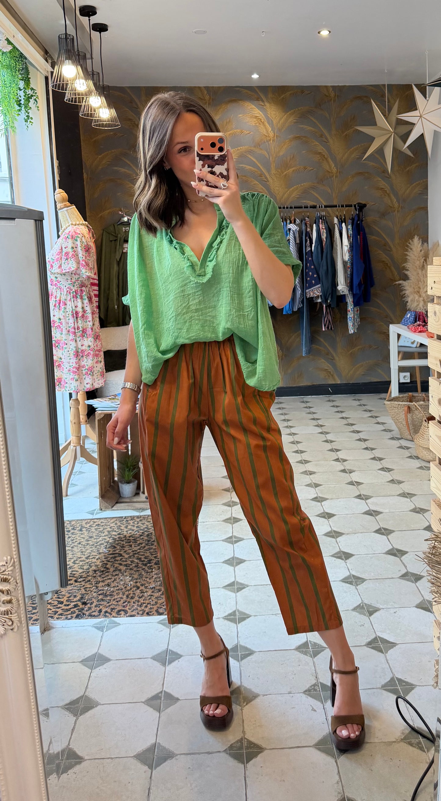 Blouse Aria manches courtes vert pomme - Johanna Paris