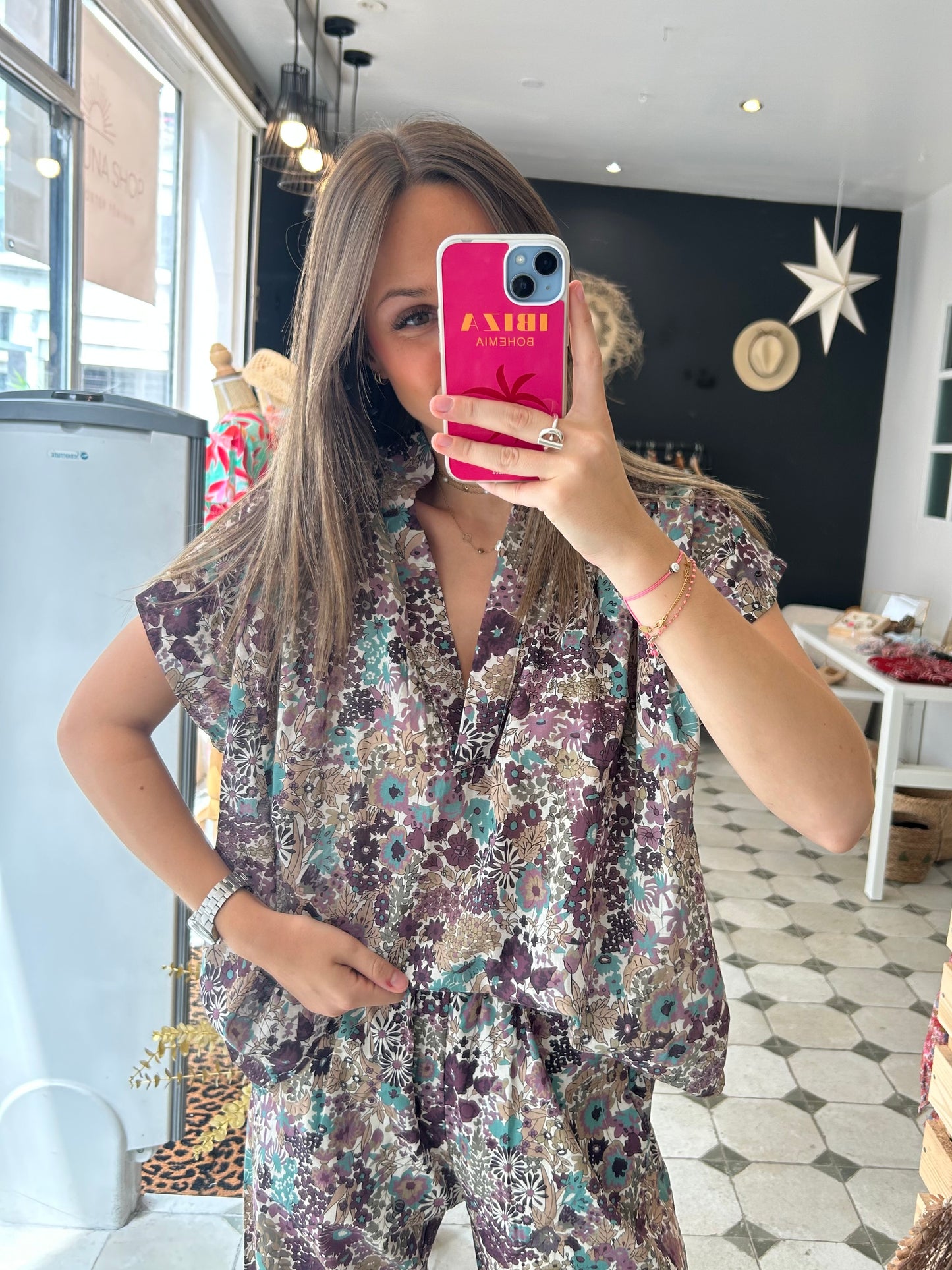 Blouse manches courtes Liberty prune - Johanna Paris