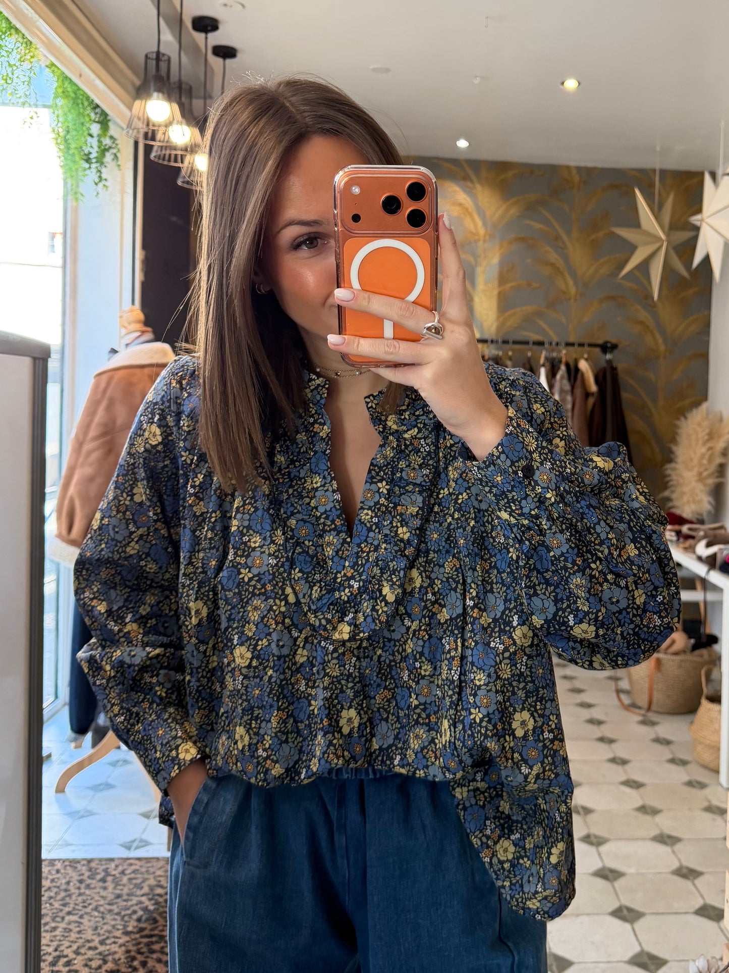 Blouse Flowers bleu marine - Johanna Paris