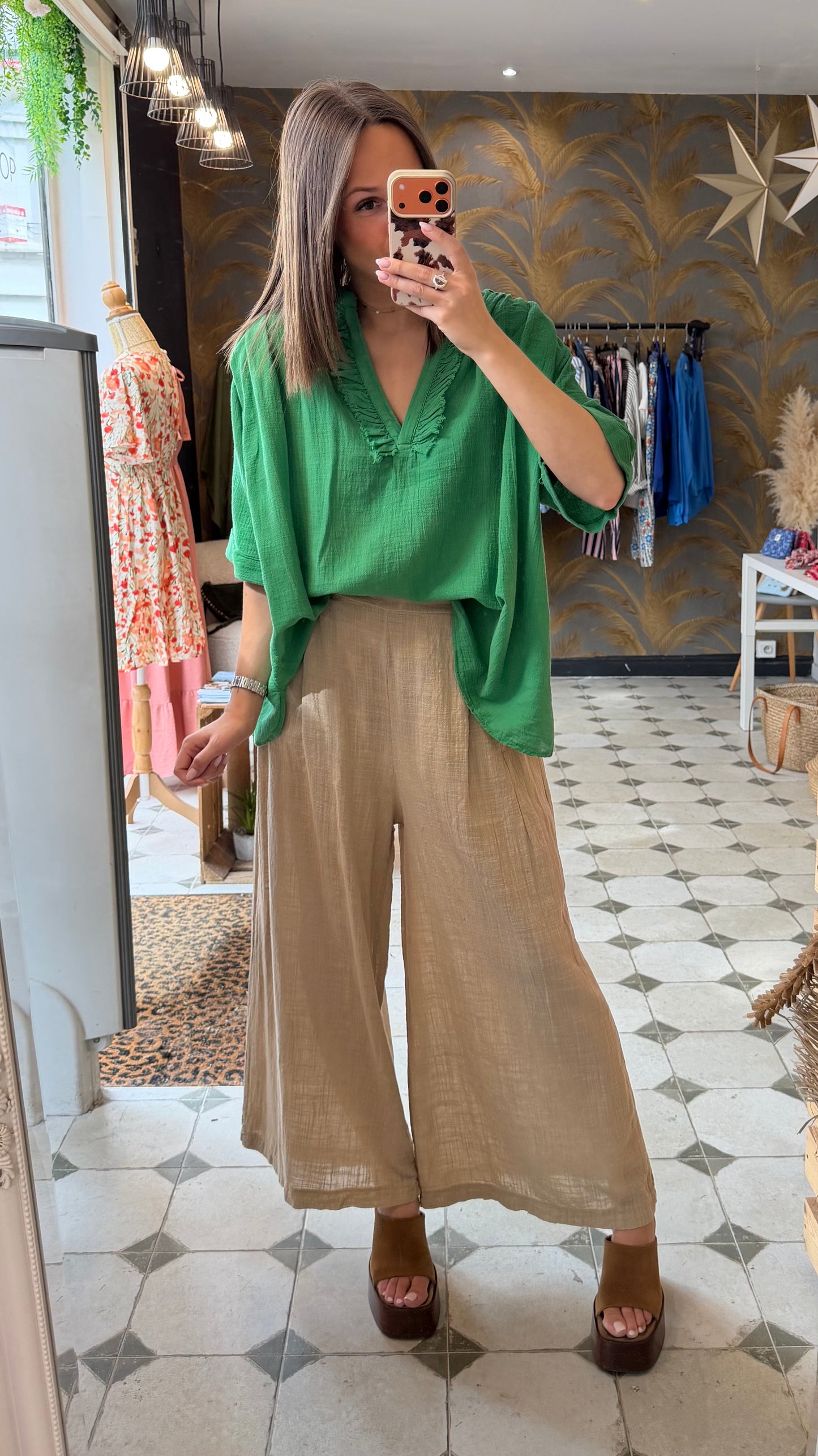 Blouse Aria manches courtes verte en coton - Johanna Paris