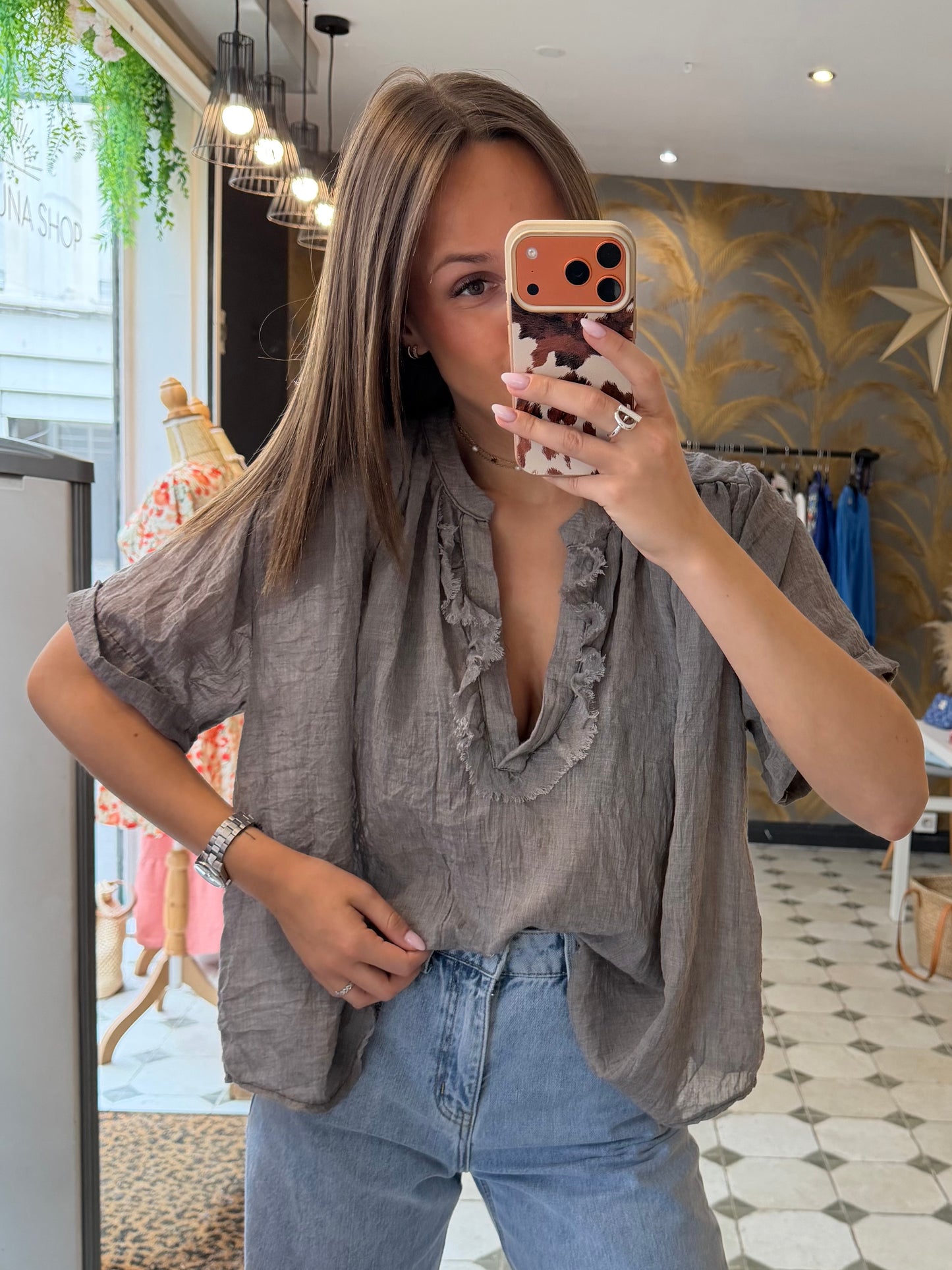 Blouse Aria manches courtes grise - Johanna Paris