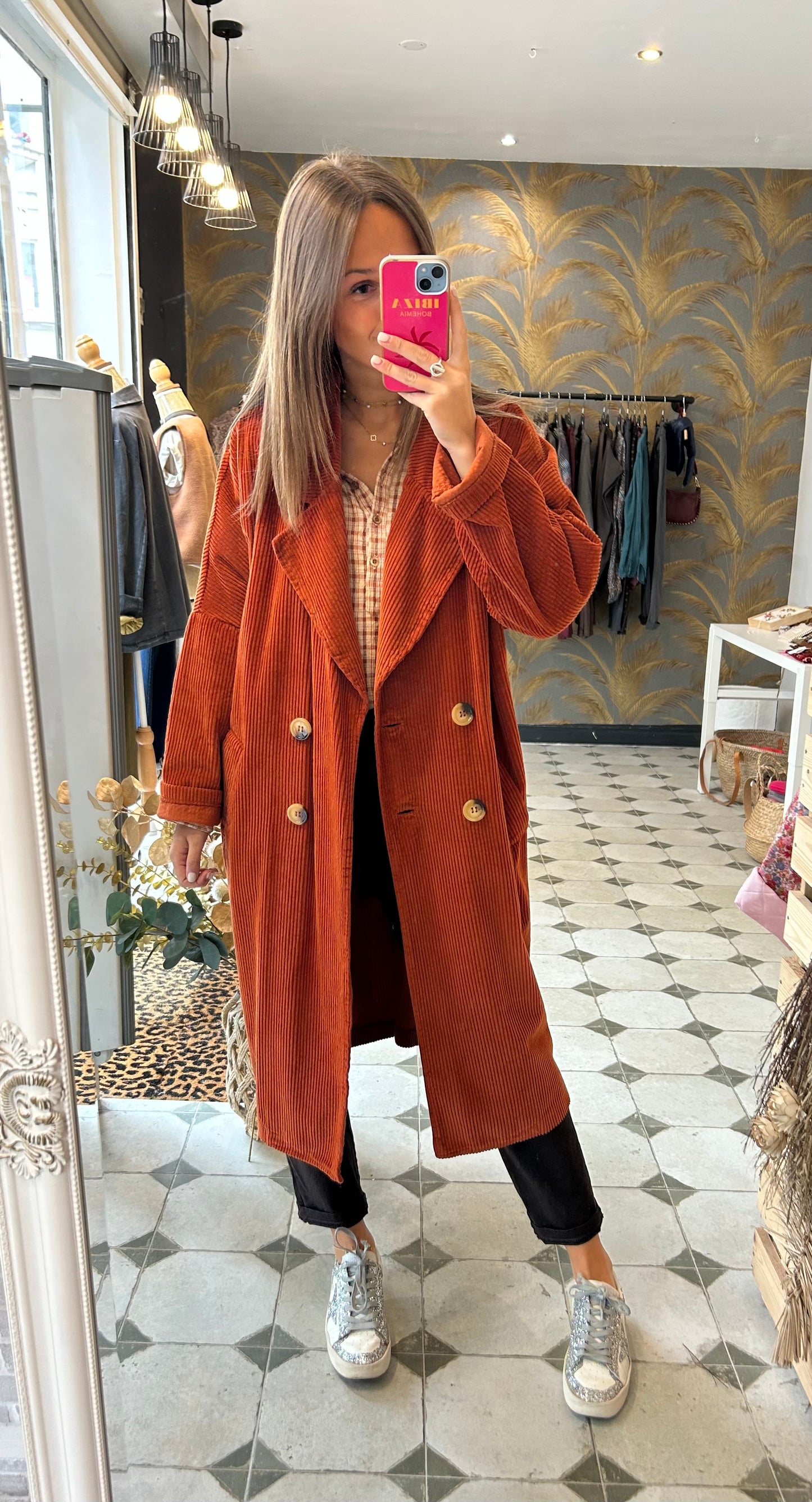 Trench en velours brique - Johanna Paris