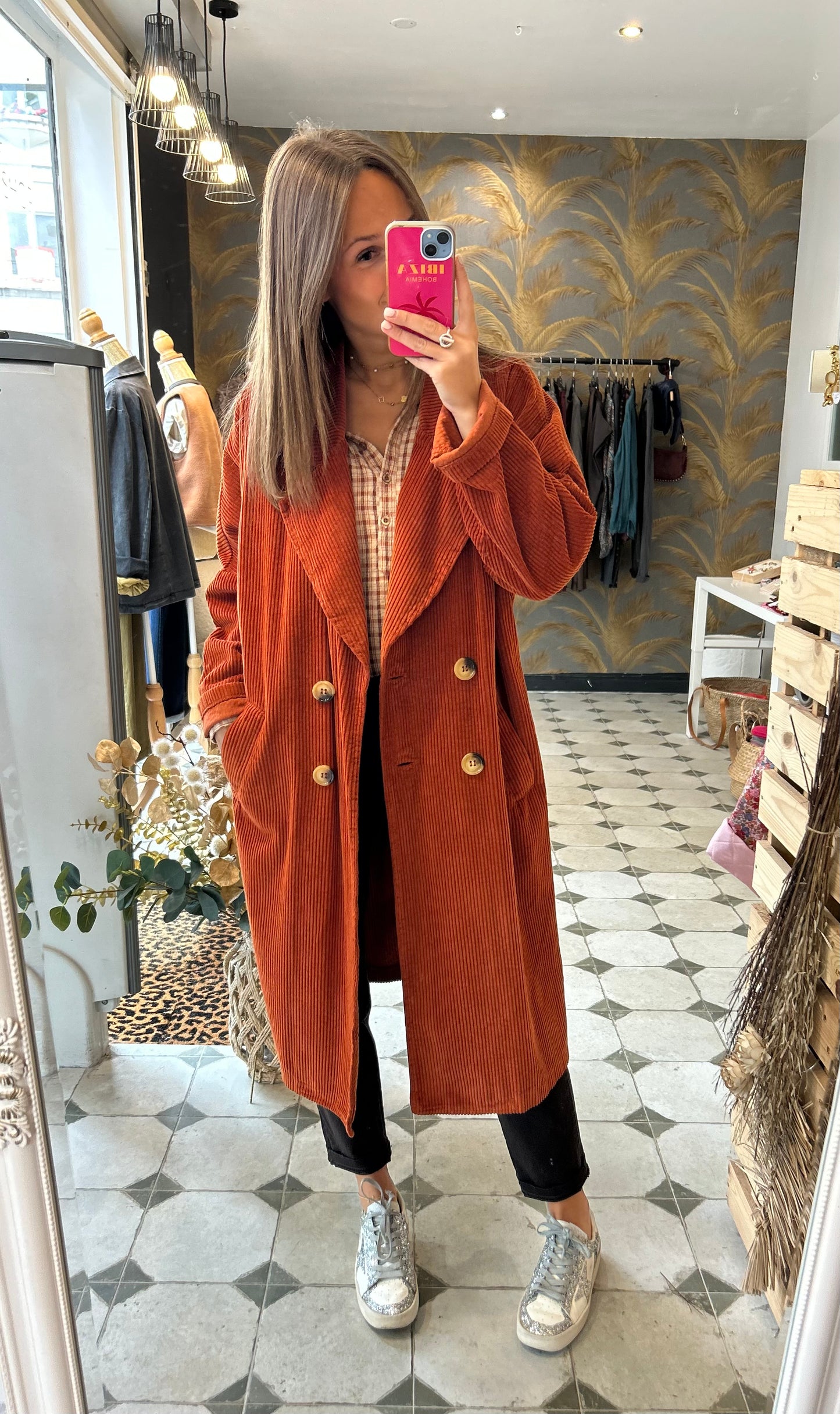 Trench en velours brique - Johanna Paris