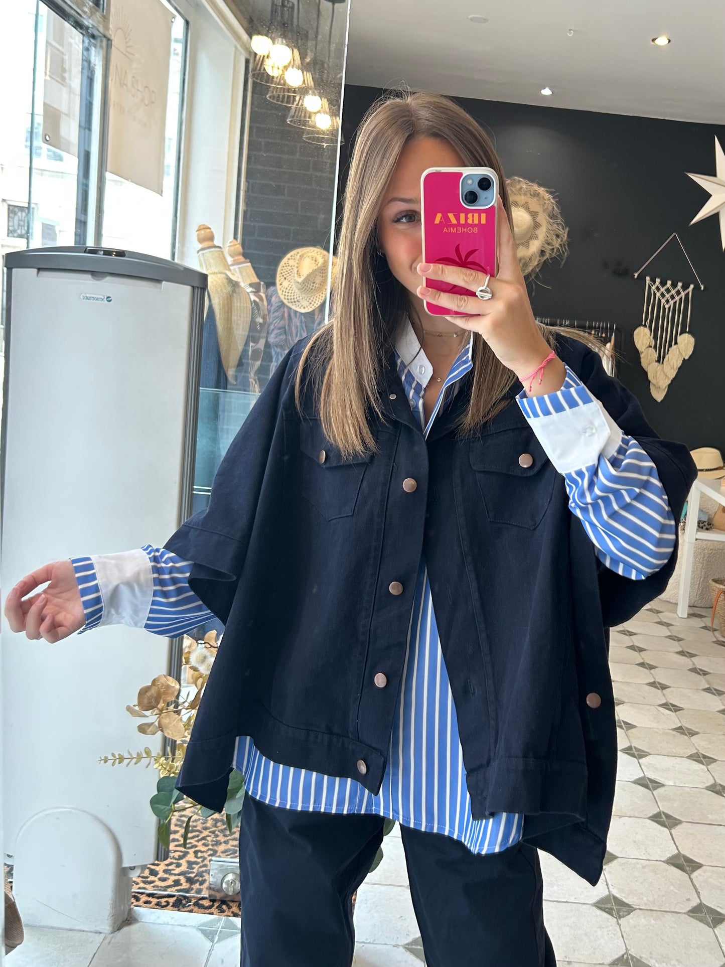 Veste / Cape en jean bleu marine - Johanna Paris