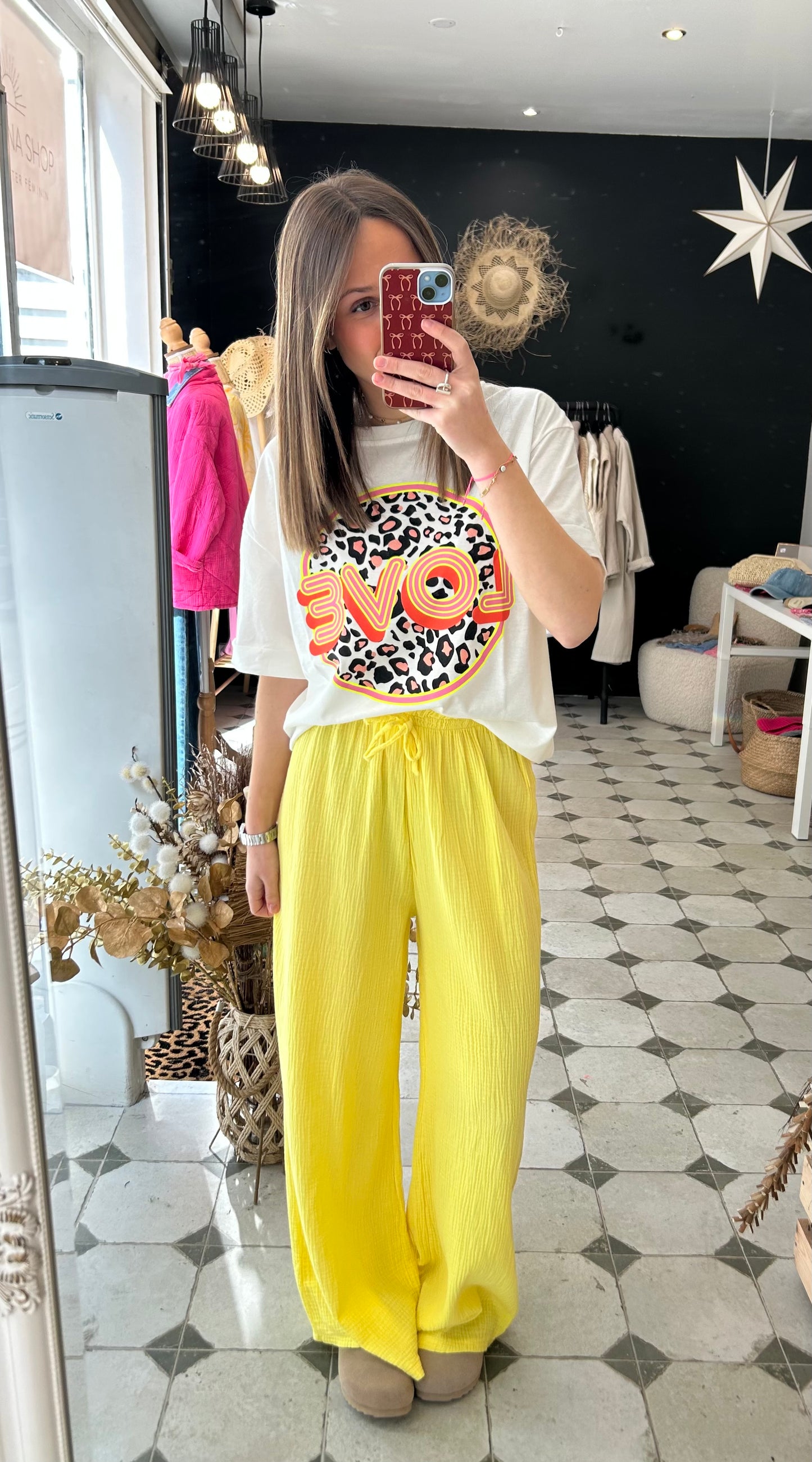 Pantalon fluide en Gaze de coton jaune