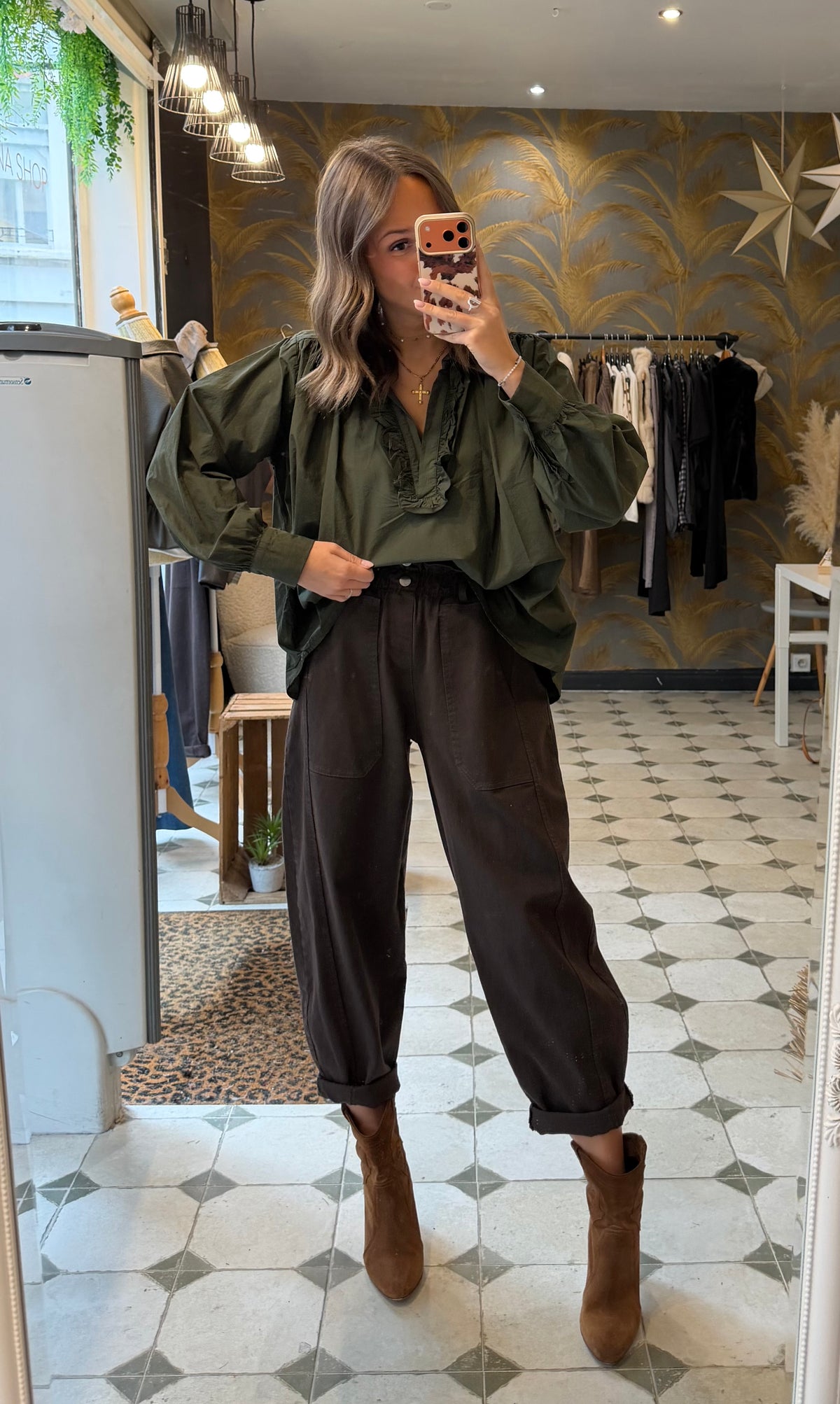 Blouse Aria manches longues kaki - Johanna Paris