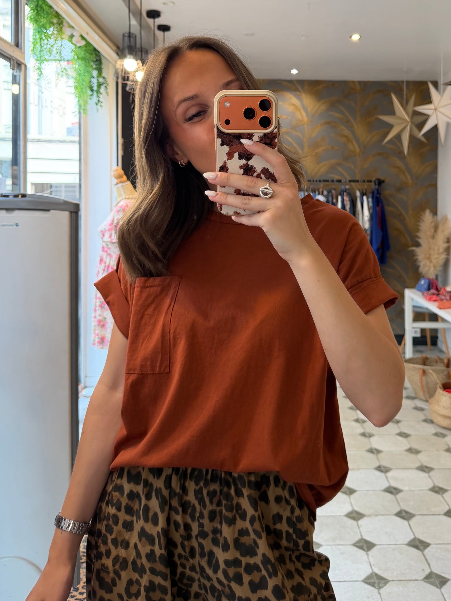 T-Shirt avec poche terracotta - Johanna Paris