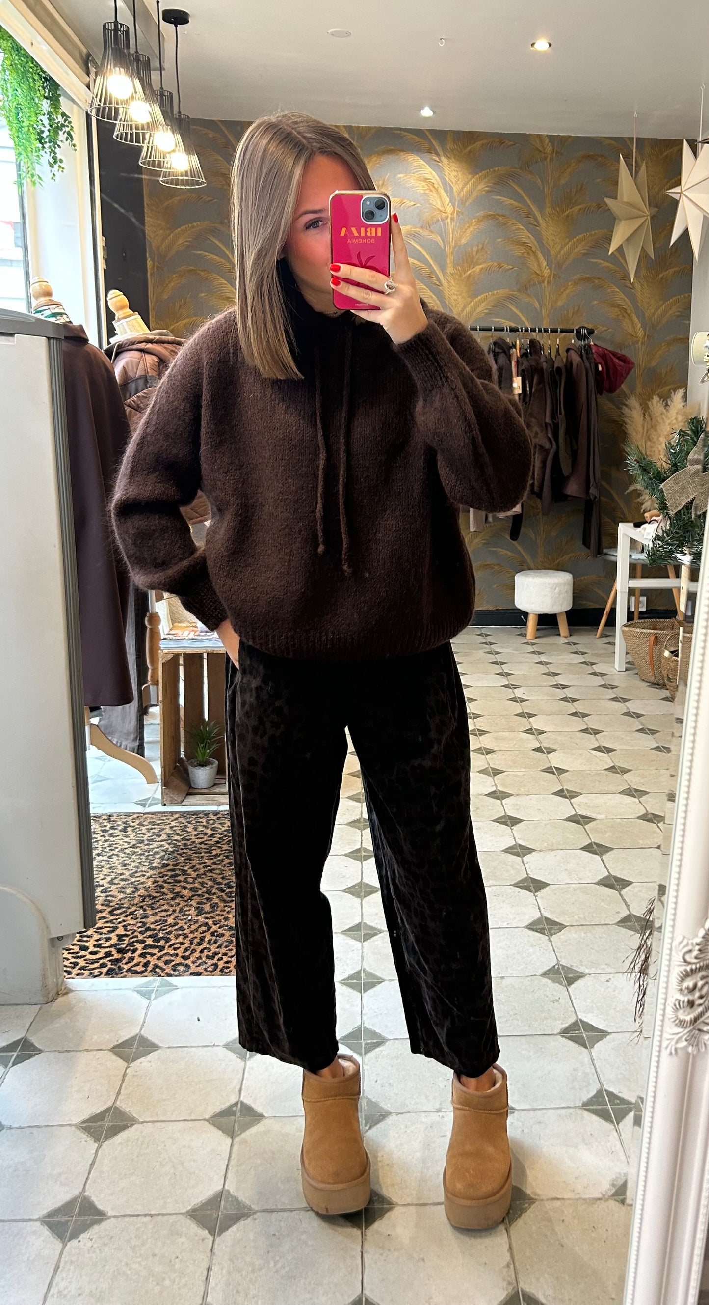 Pantalon Magique en velours léopard chocolat - Johanna Paris