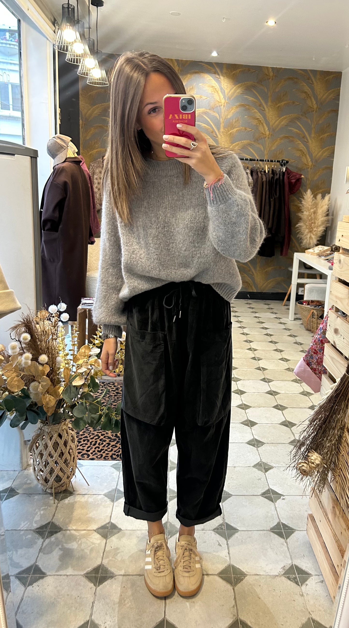 Pantalon à poches en velours gris - Johanna Paris