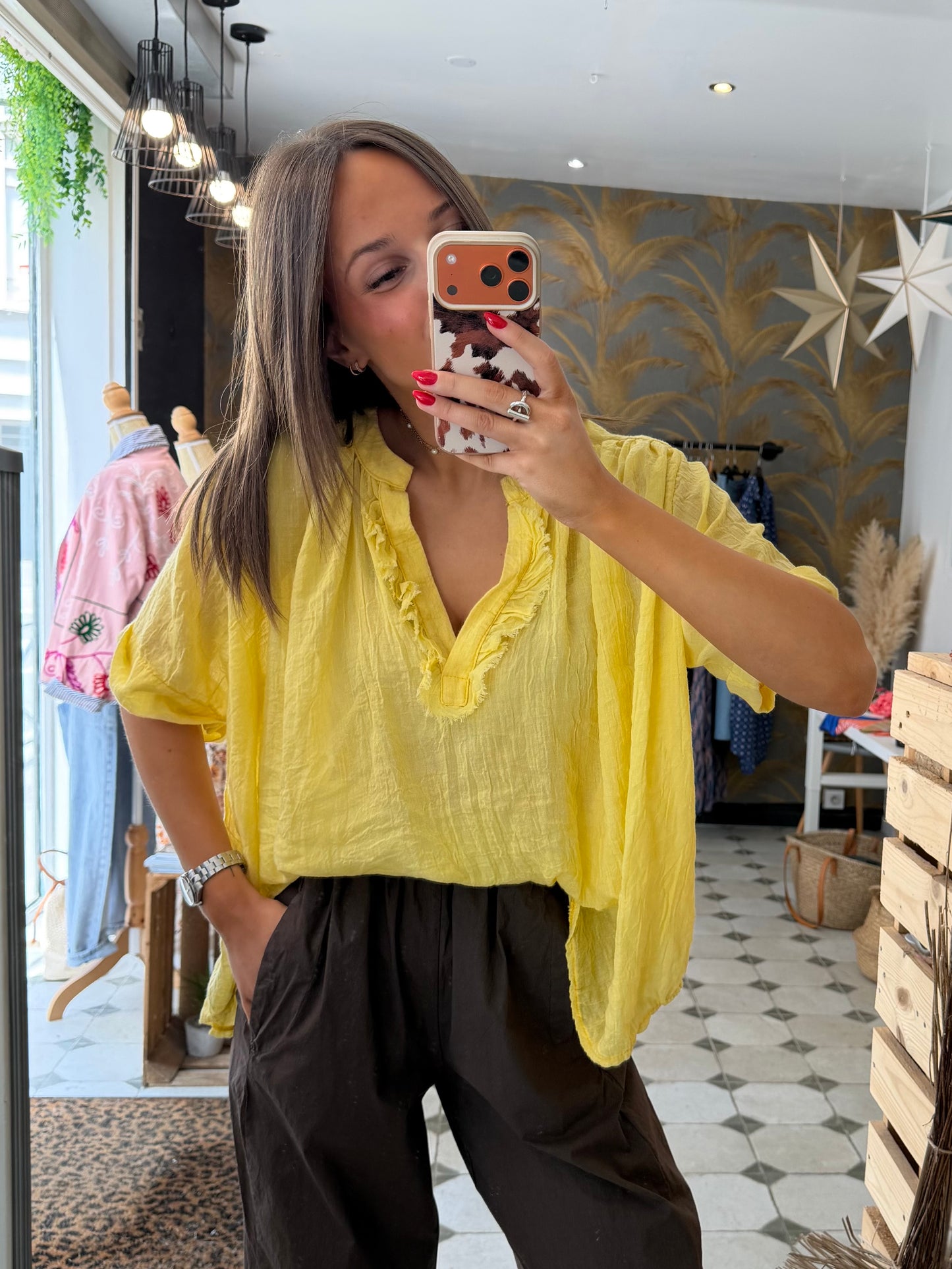 Blouse Aria manches courtes jaune - Johanna Paris