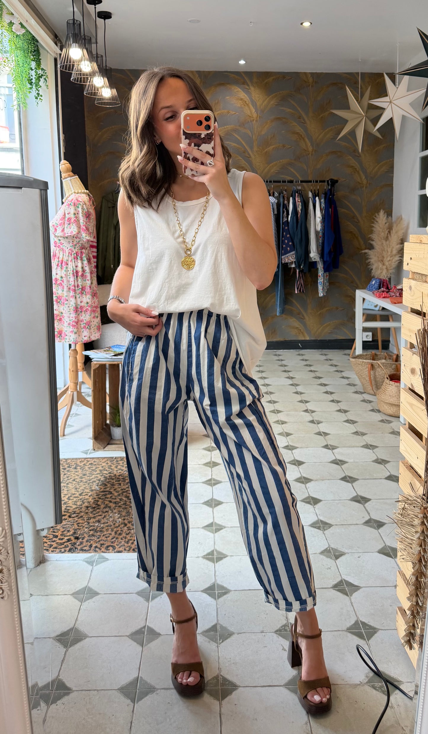 Pantalon Magique en toile fine à rayures - Johanna Paris