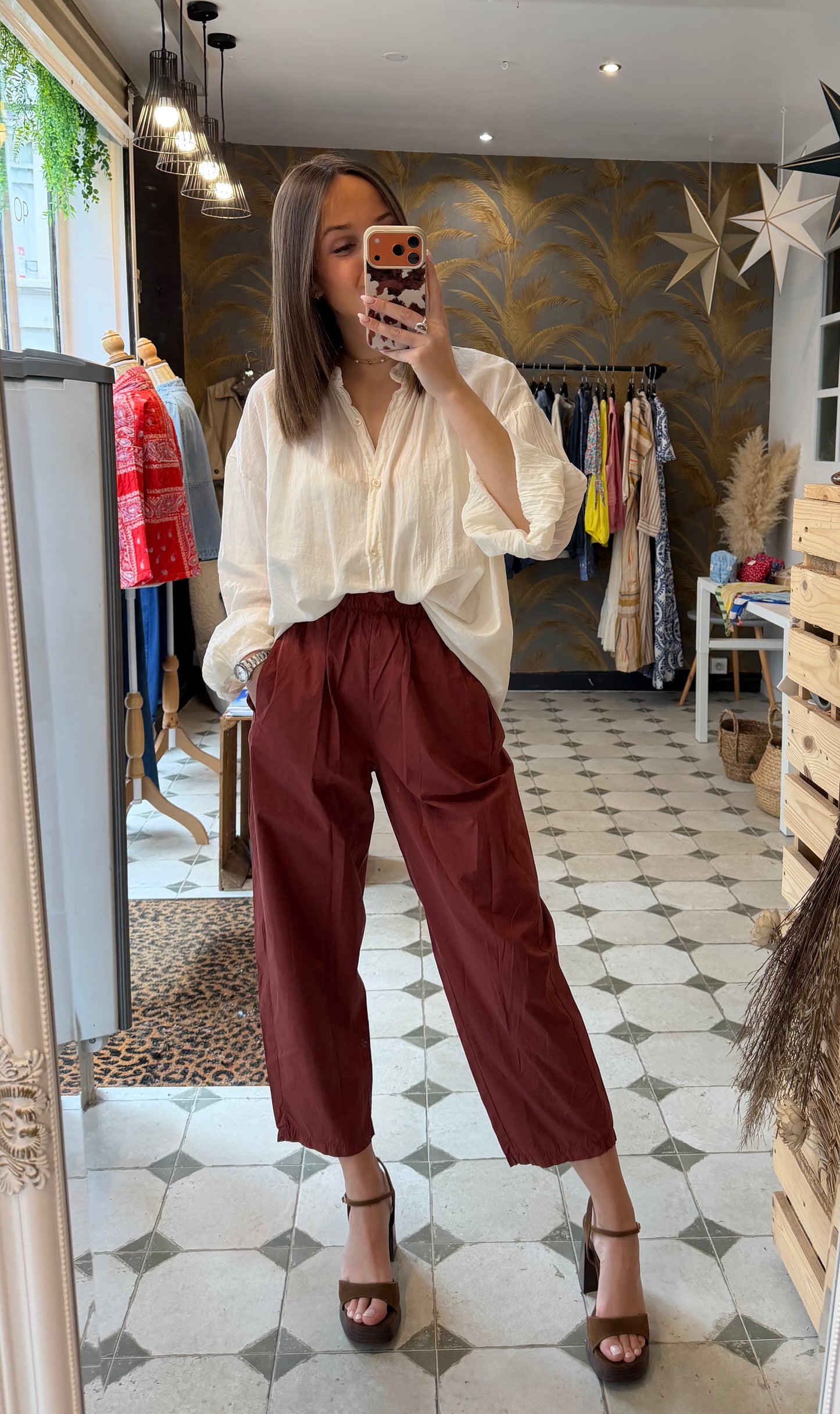 Pantalon Magique en toile fine terracotta - Johanna Paris