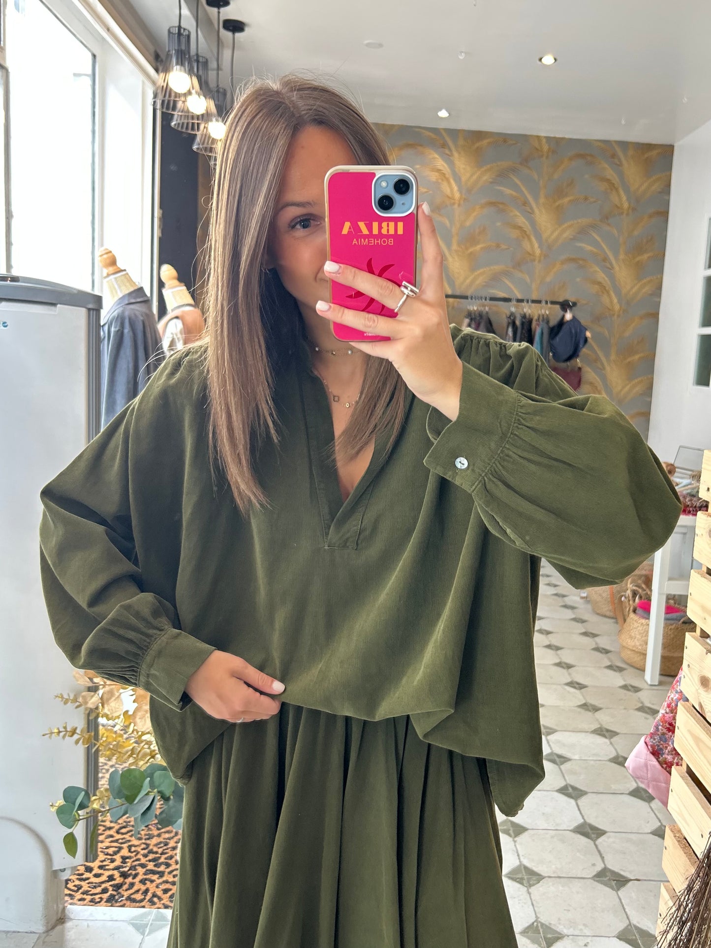 Blouse en velours Solène kaki - Johanna Paris
