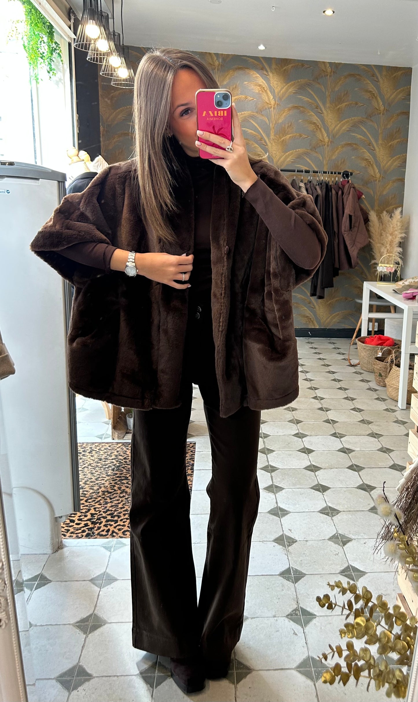 Veste/Cape en fausse fourrure chocolat