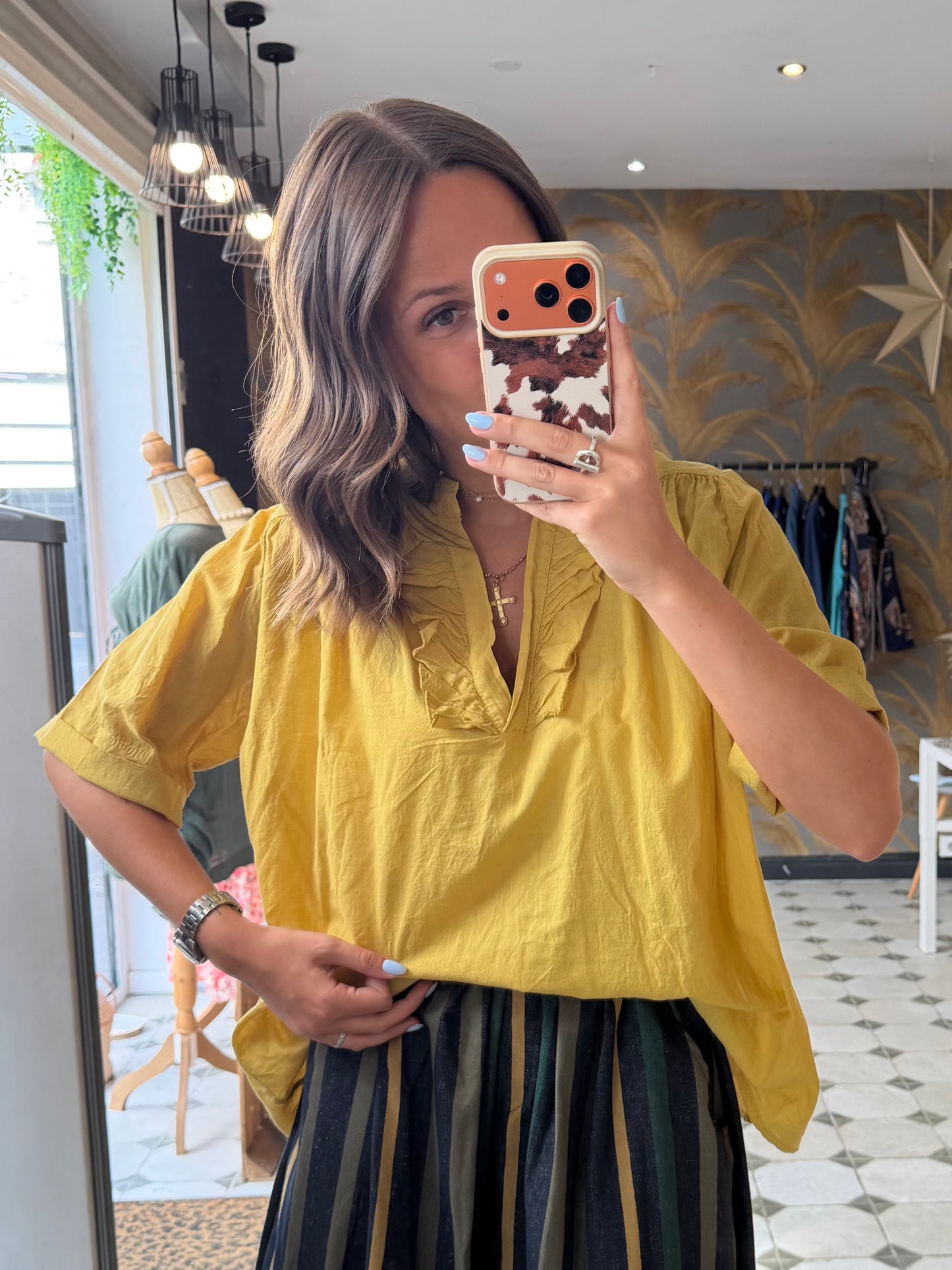 Blouse Aria manches courtes jaune en coton - Johanna Paris