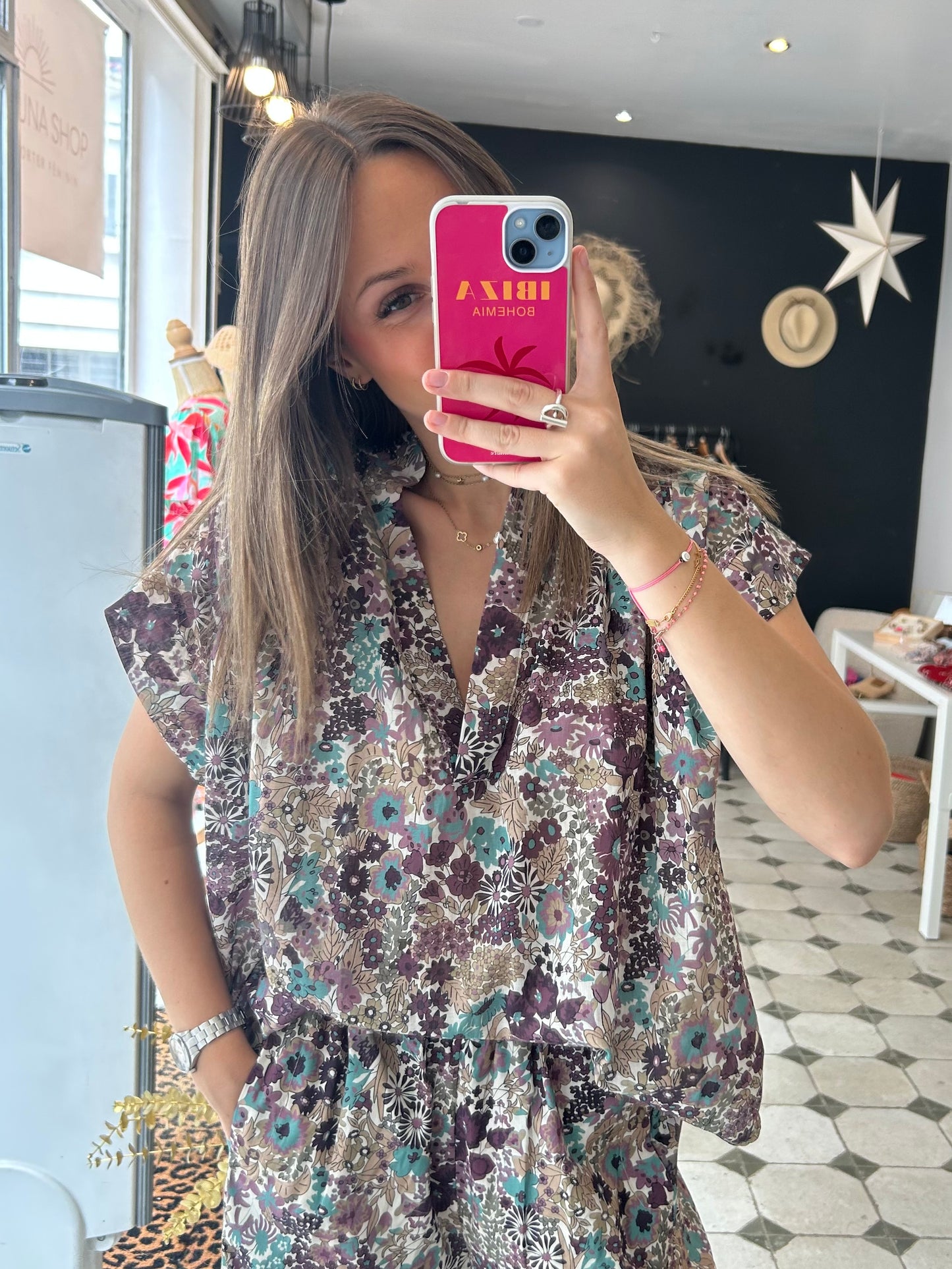 Blouse manches courtes Liberty prune - Johanna Paris