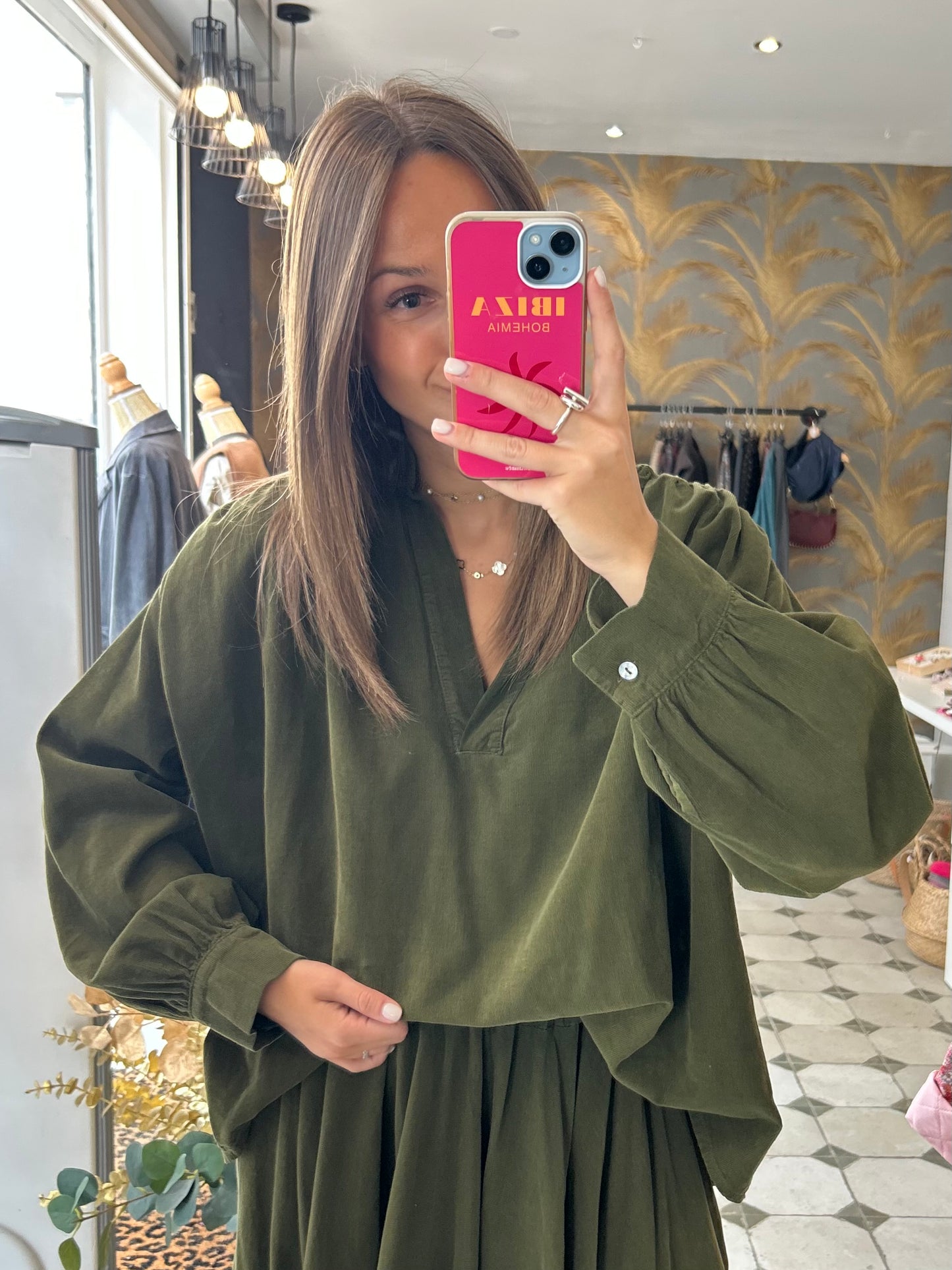 Blouse en velours Solène kaki - Johanna Paris