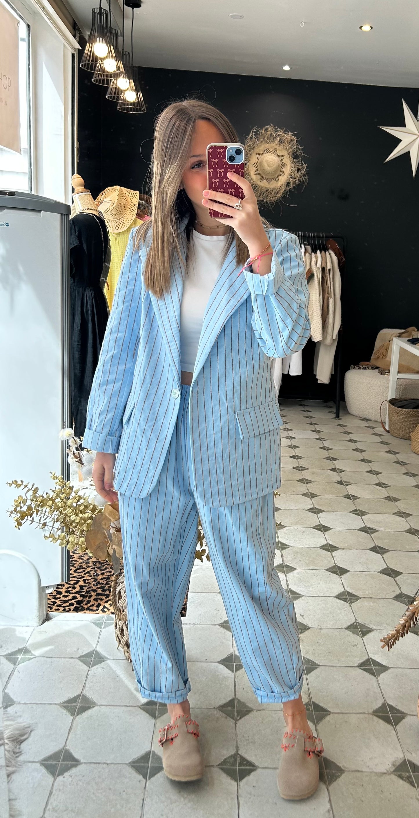 Pantalon Magique bleu clair avec des rayures Poppy - Johanna Paris
