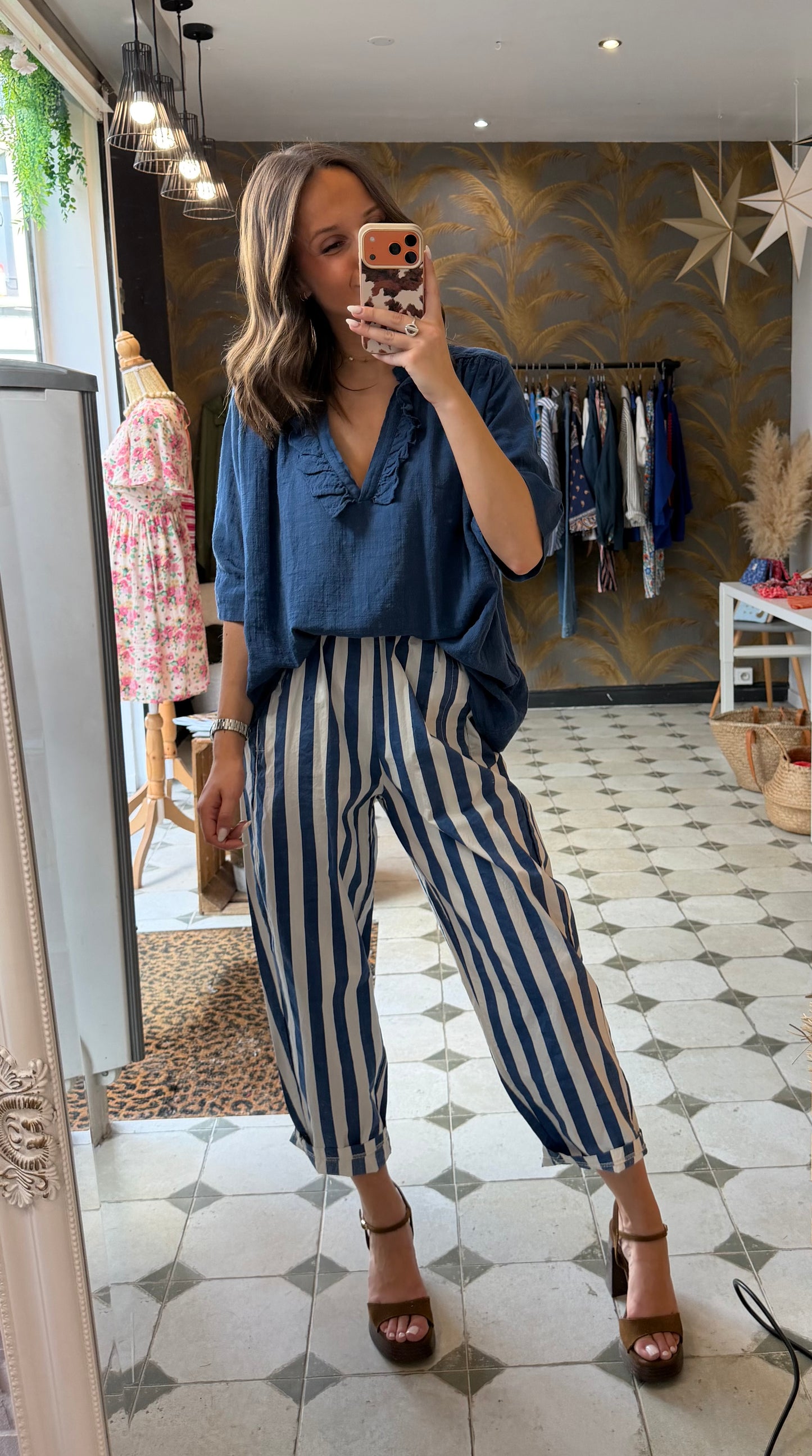 Blouse Aria manches courte bleu marine - Johanna Paris