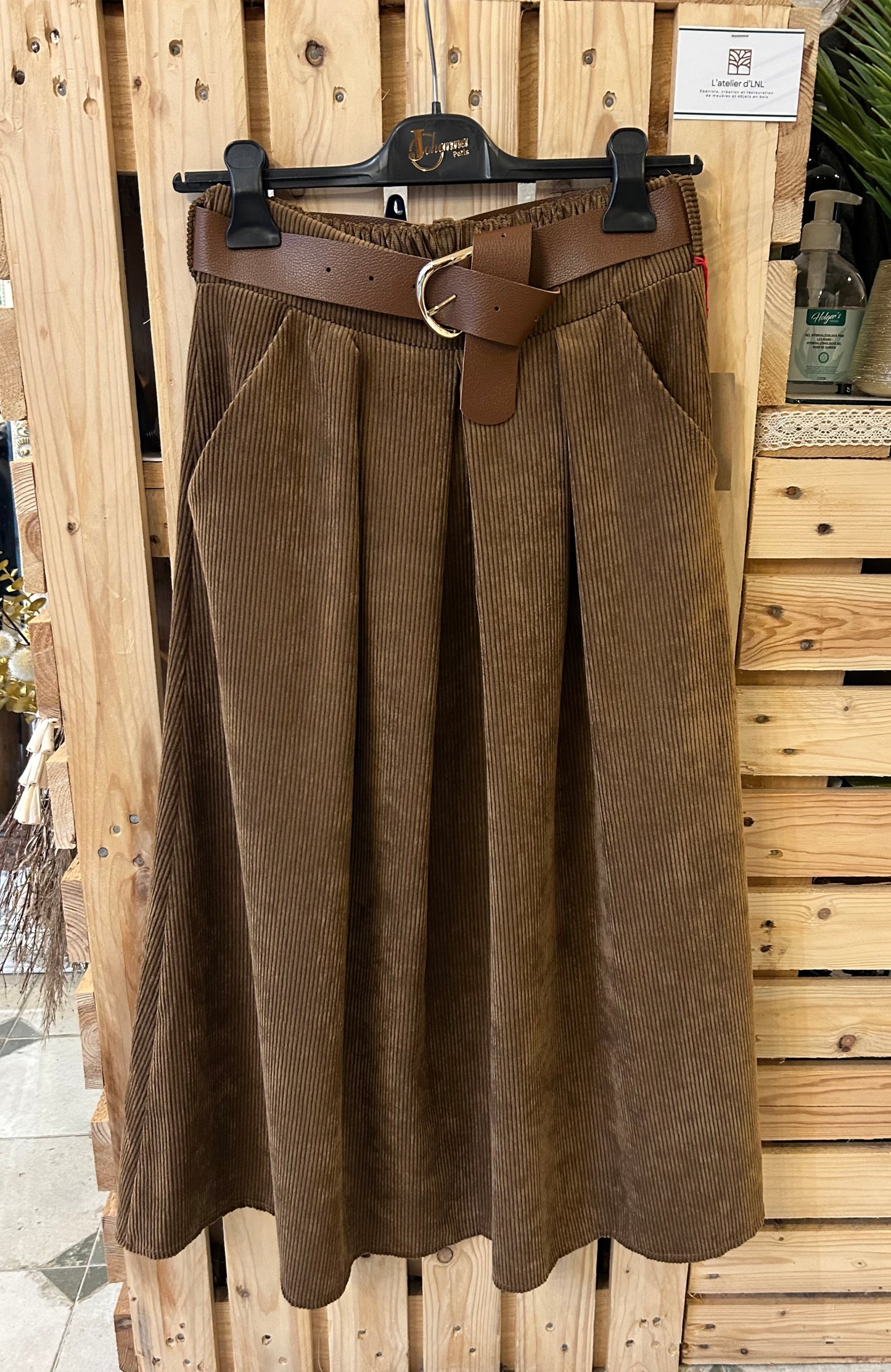 Jupe longue Marlène en velours Camel - Johanna Paris